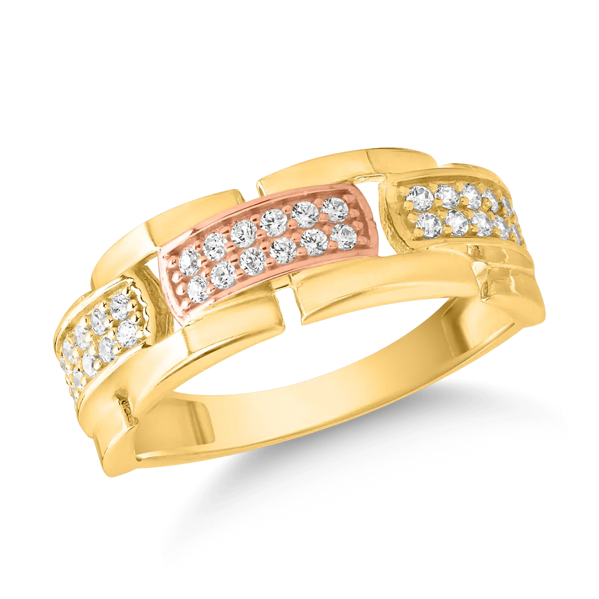 Gyűrű 14K-os fehér-rózsaszín-sárga aranyból