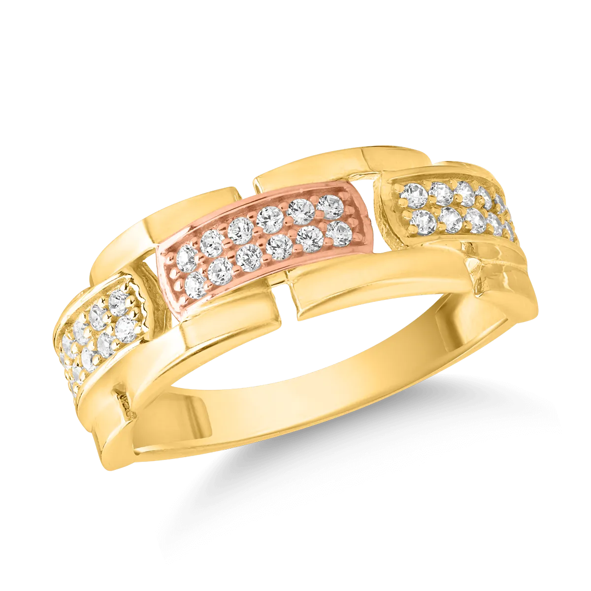 Inel din aur alb-roz-galben de 14K-112793