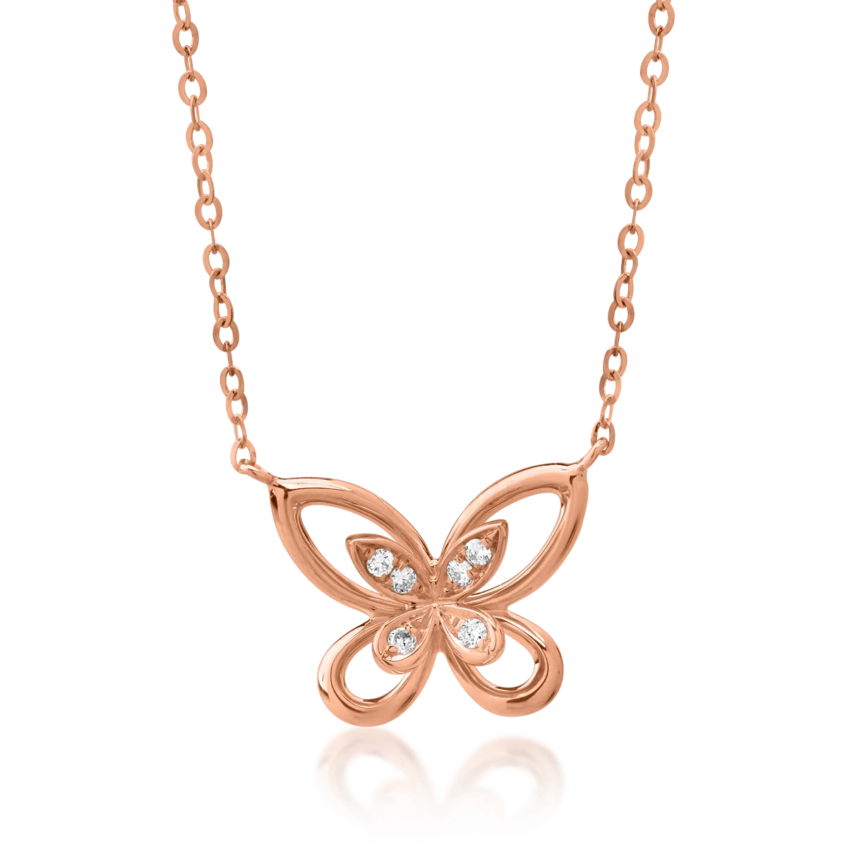 Lant cu pandantiv fluture din aur roz cu diamante de 0.027ct
