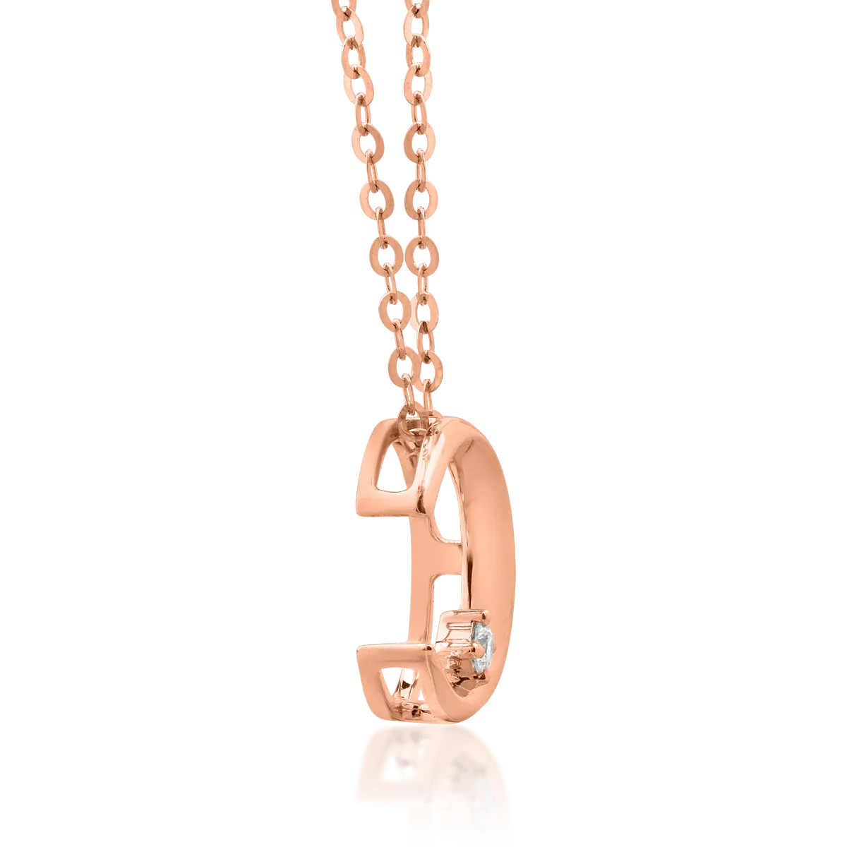 Lant cu pandantiv din aur roz cu diamante de 0.014ct