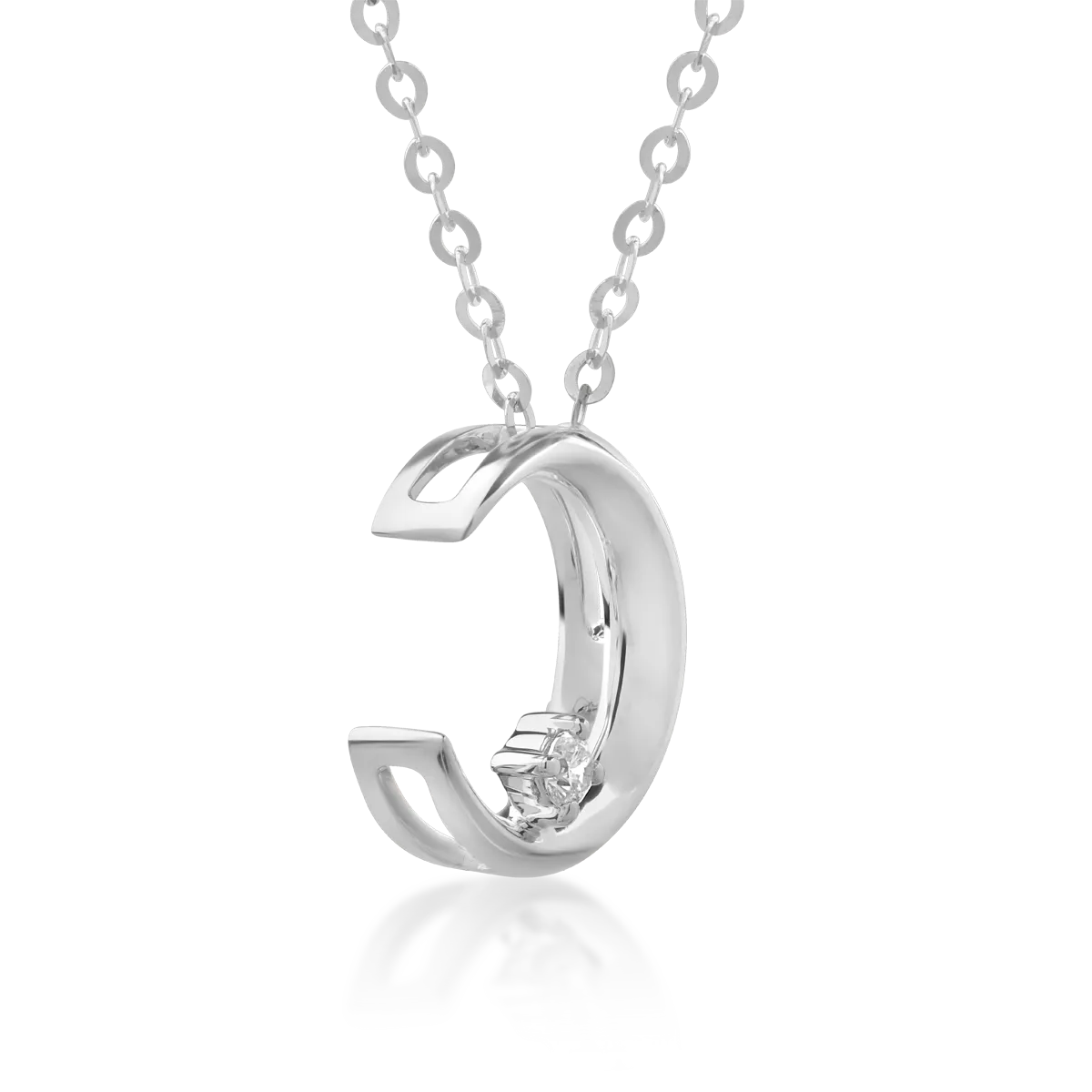 Lant cu pandantiv semiluna din aur alb de 18K cu diamant de 0.016ct