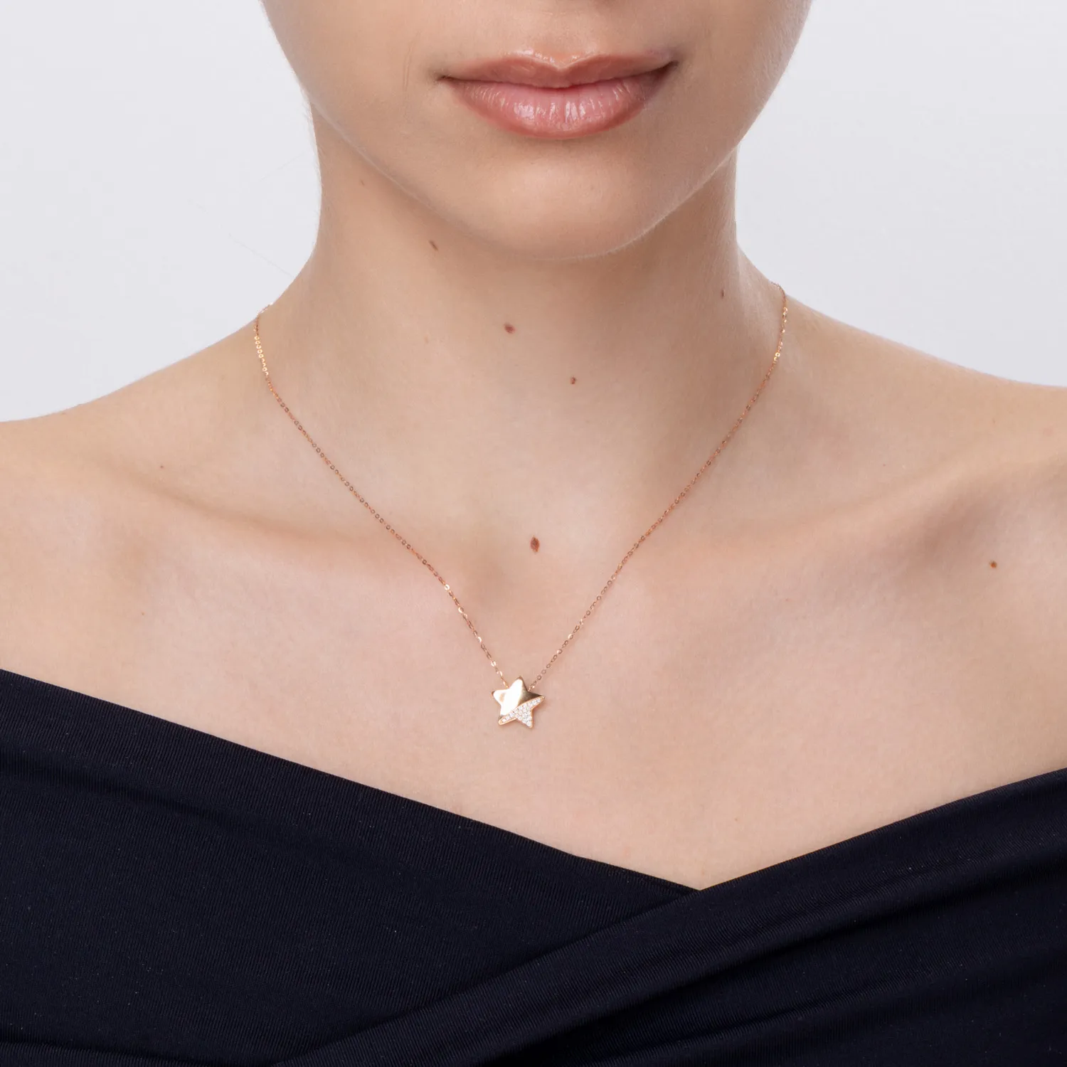 Lant cu pandantiv steluta din aur roz cu lapis lazuli de 1.014ct si diamante de 0.079ct - imagine 5