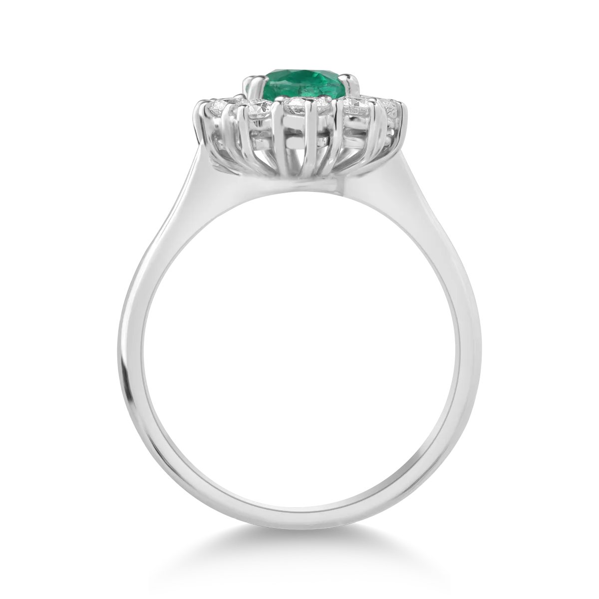 Inel din aur alb cu smarald oval de 1.09ct si diamante de 0.56ct
