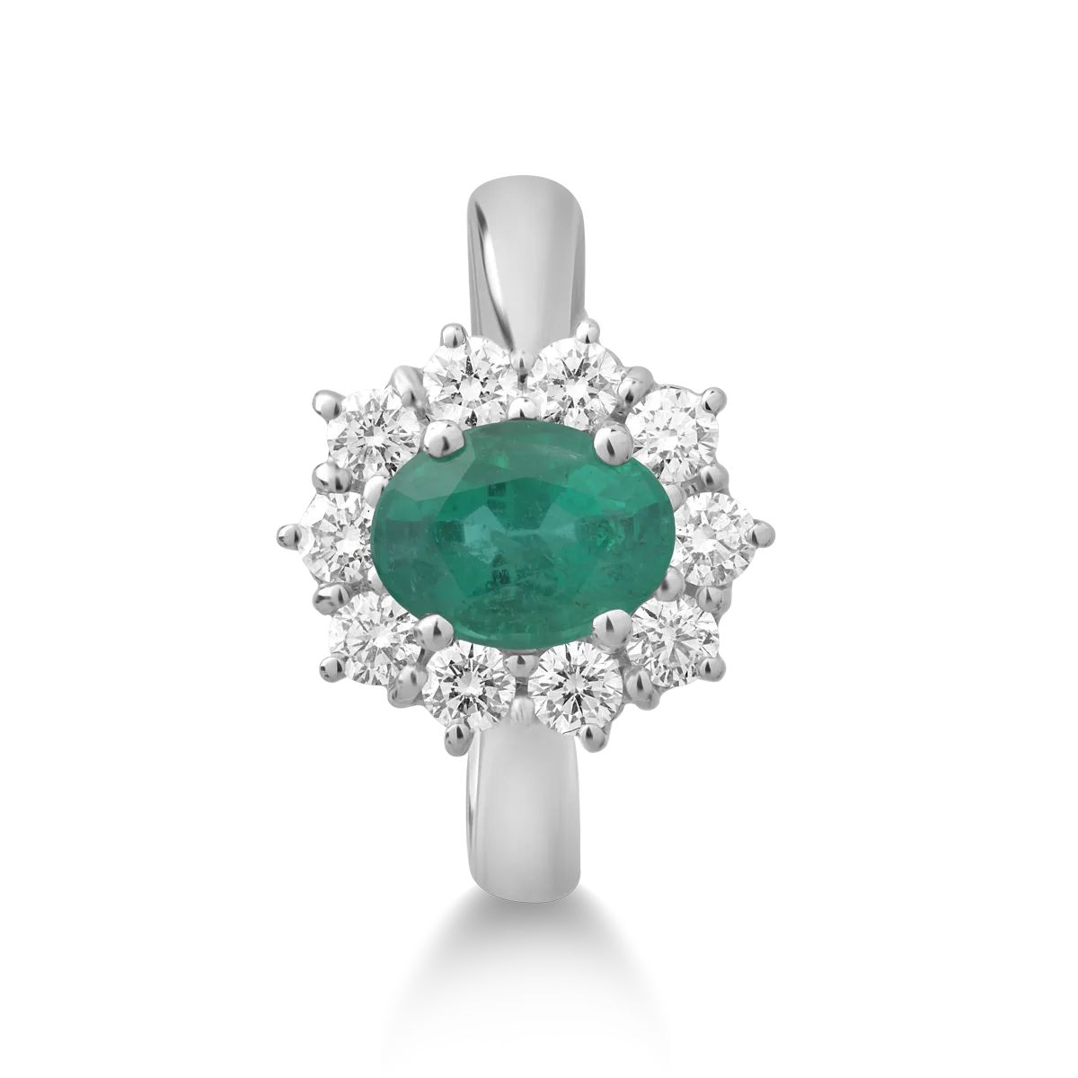 Inel din aur alb cu smarald oval de 1.09ct si diamante de 0.56ct