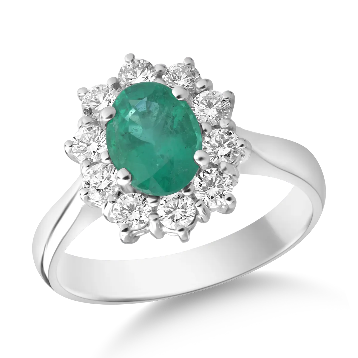 Inel din aur alb cu smarald oval de 1.09ct si diamante de 0.5ct