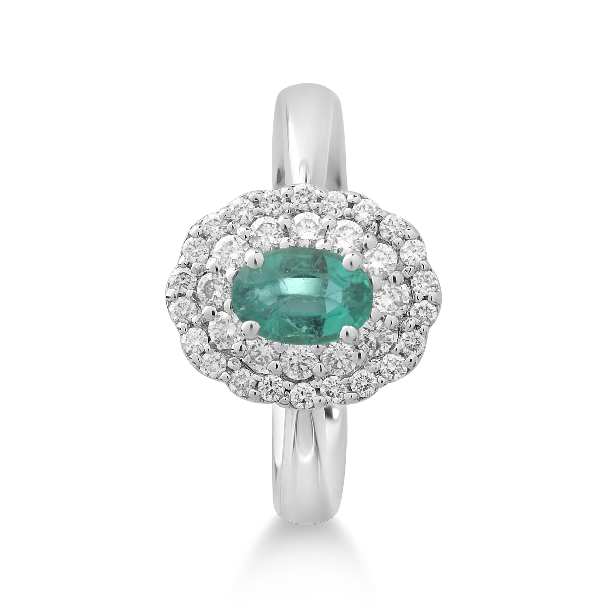 18Kt white gold ring with 0.3ct emerald and 0.36ct diamonds