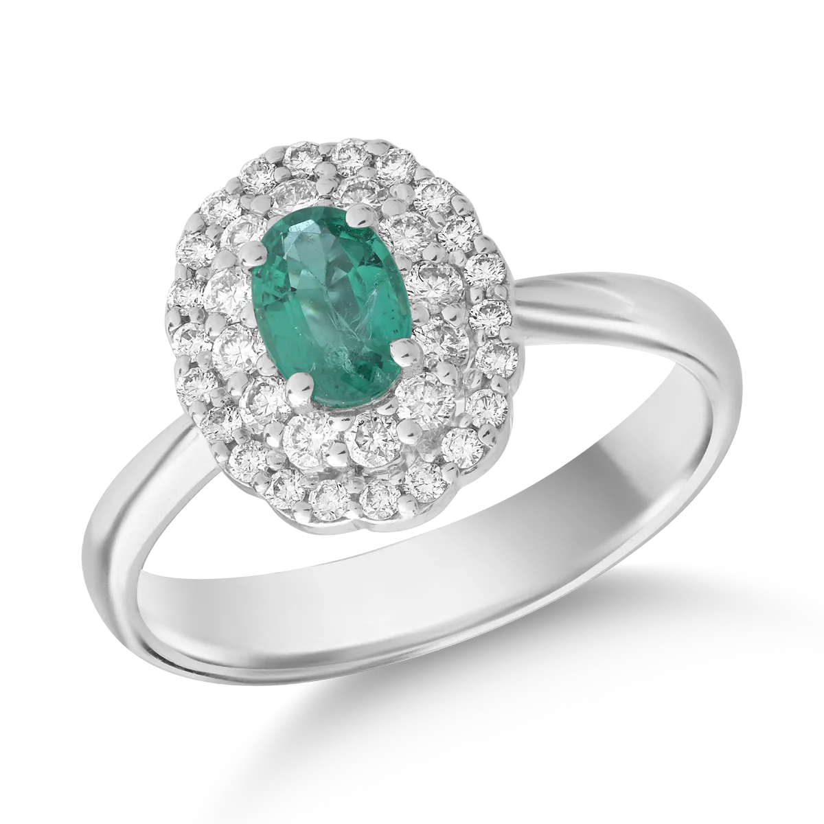 Inel din aur alb de cu smarald oval de 0.3ct si diamante de 0.3ct