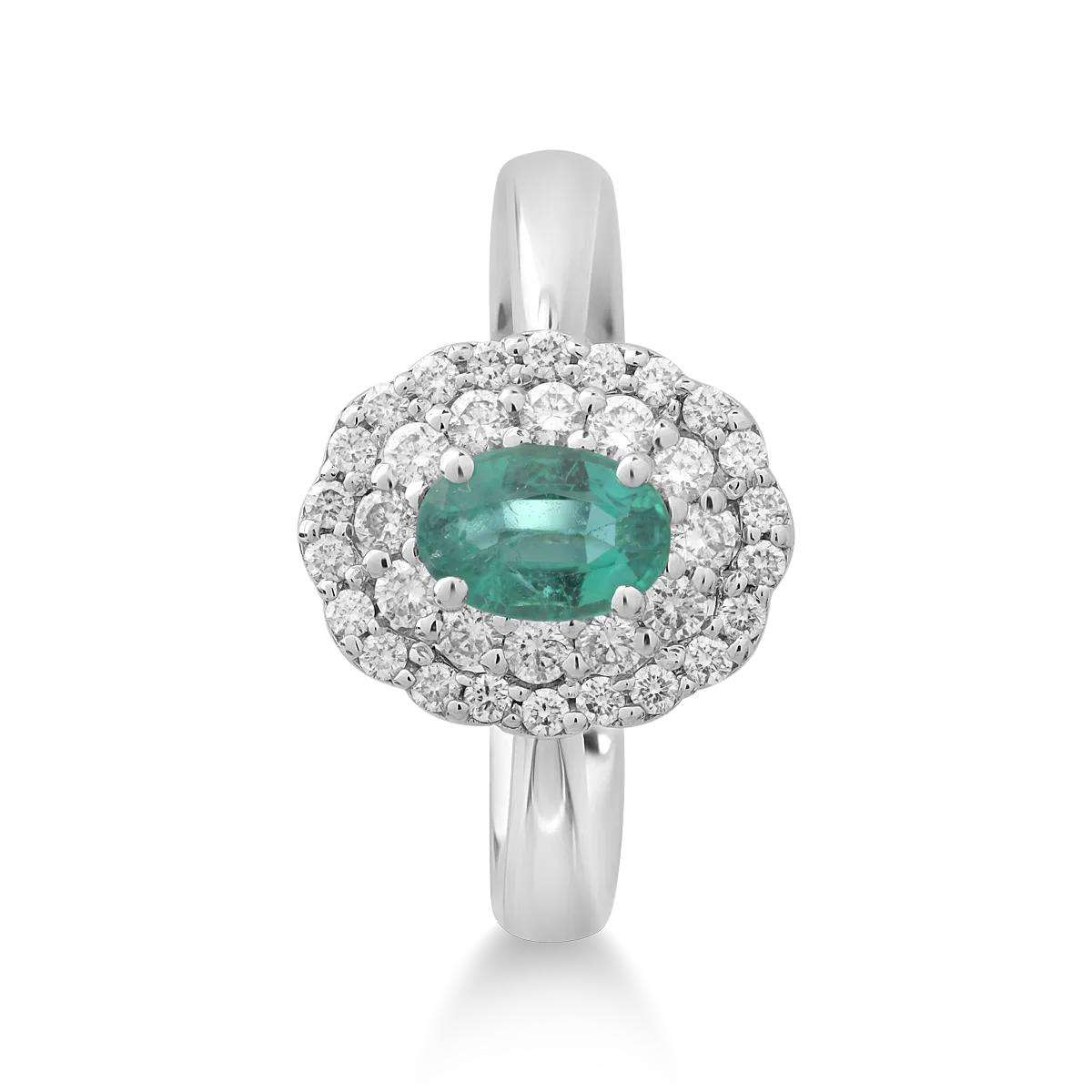Inel din aur alb de 18Kct cu smarald de 0.3ct si diamante de 0.36ct
