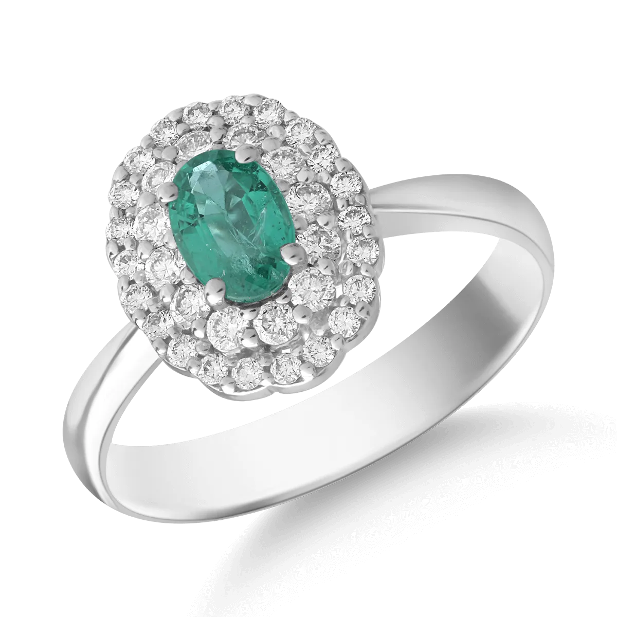 18K white gold ring with 0.4ct emerald and 0.36ct diamonds