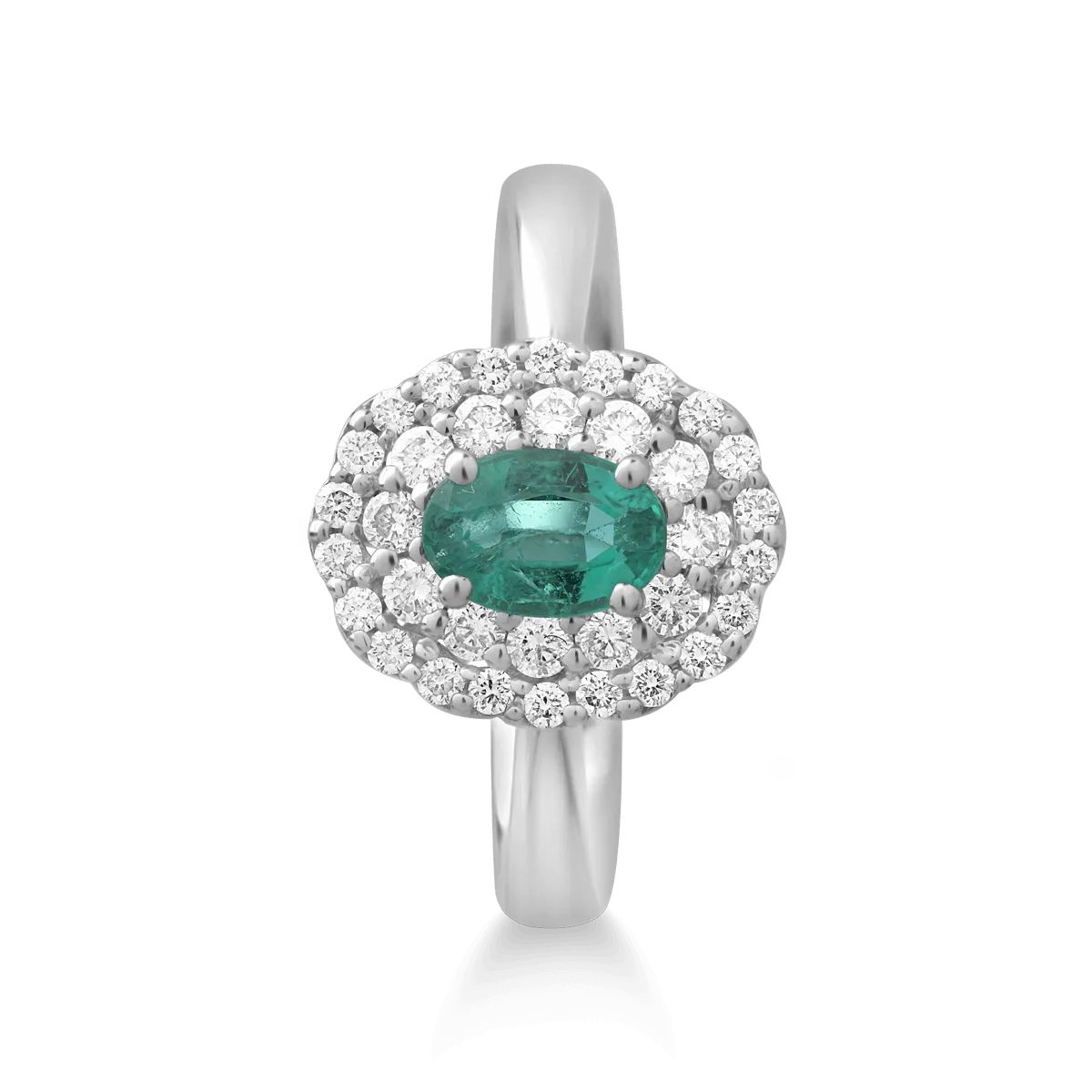 Inel din aur alb de 18K cu smarald de 0.4ct si diamante de 0.36ct