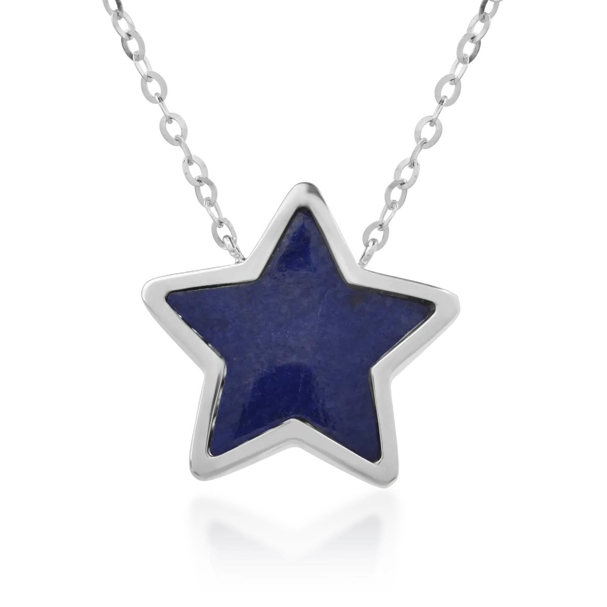 18K white gold star pendant necklace with 1.21ct lapis lazuli and 0.079ct diamonds