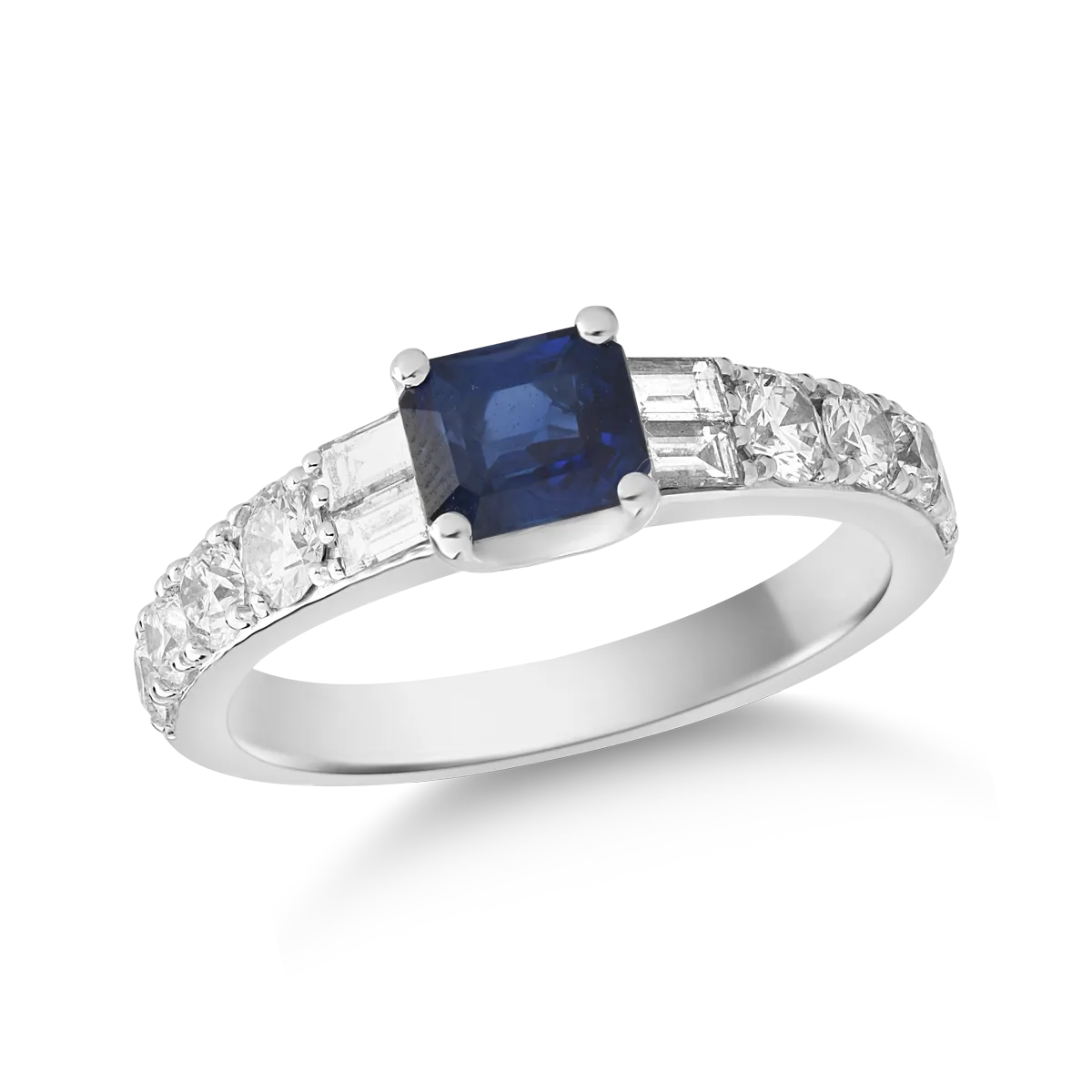 18K white gold ring with 1.08ct sapphire and 0.98ct diamonds