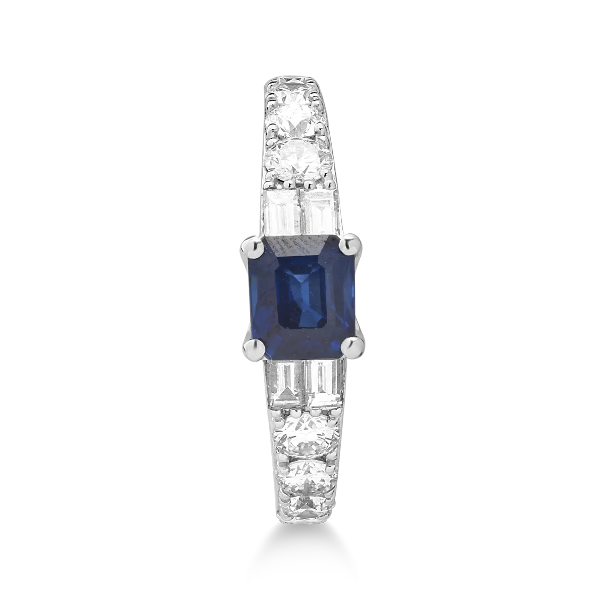 18K white gold ring with 1.08ct sapphire and 0.98ct diamonds