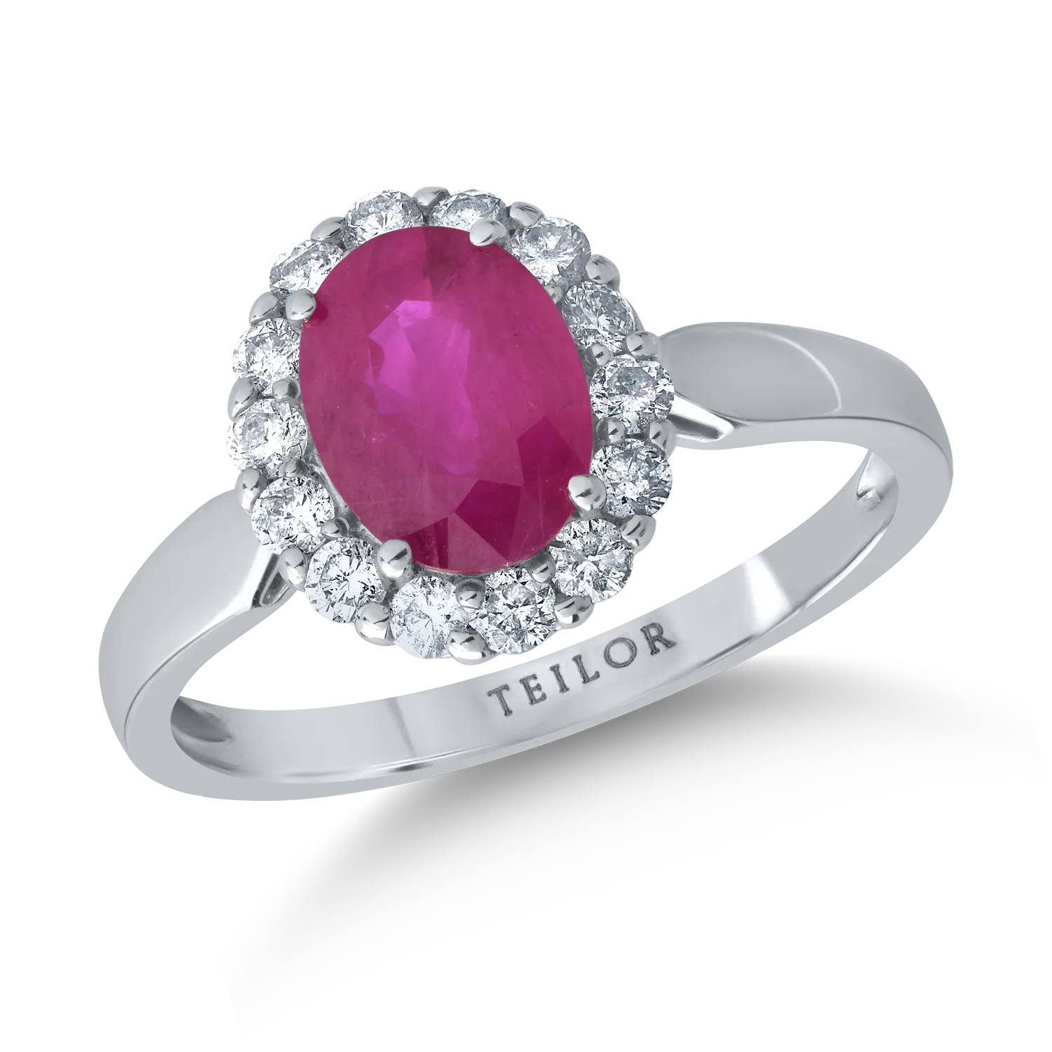 Teilor Inel din aur alb cu rubin oval de 1.6ct si diamante de 0.3ct