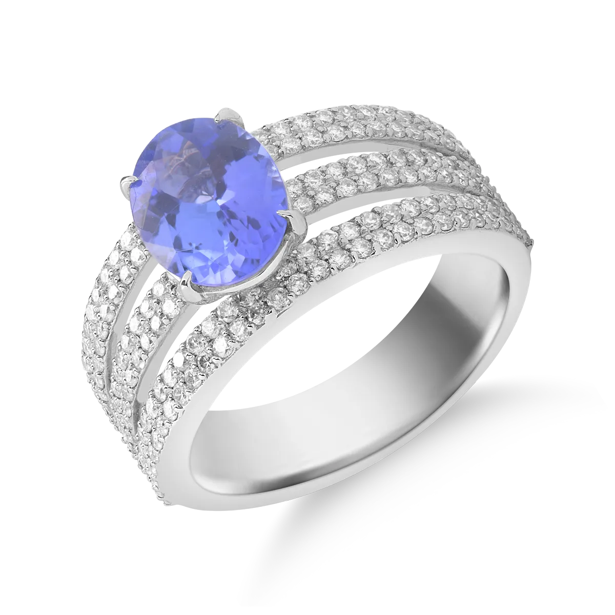 Teilor Inel din aur alb cu tanzanit oval de 2.09ct si diamante de 0.8ct