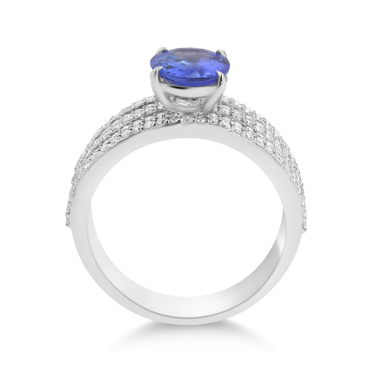 Inel din aur alb cu tanzanit oval de 2.09ct si diamante de 0.82ct