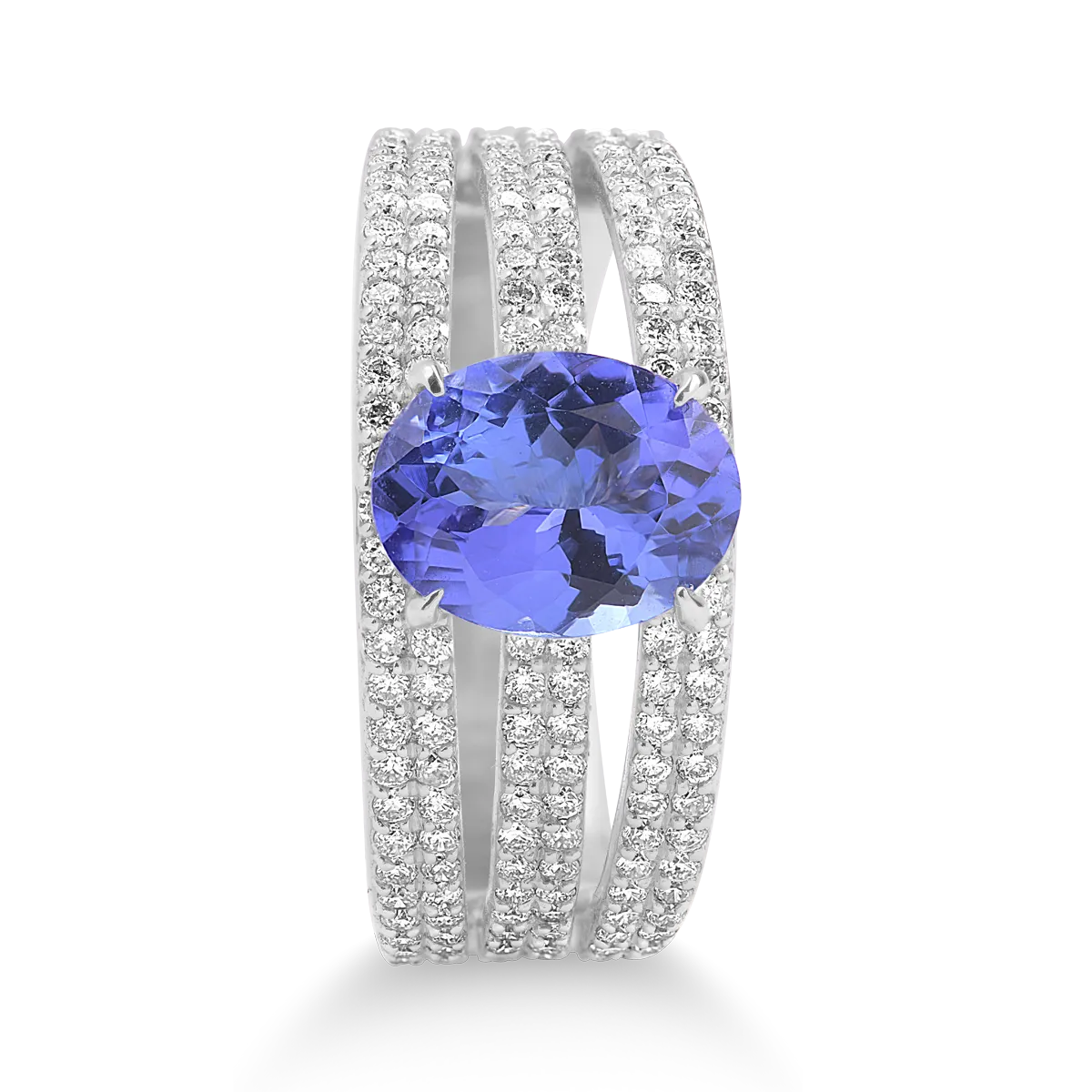 Inel din aur alb cu tanzanit oval de 2.09ct si diamante de 0.82ct