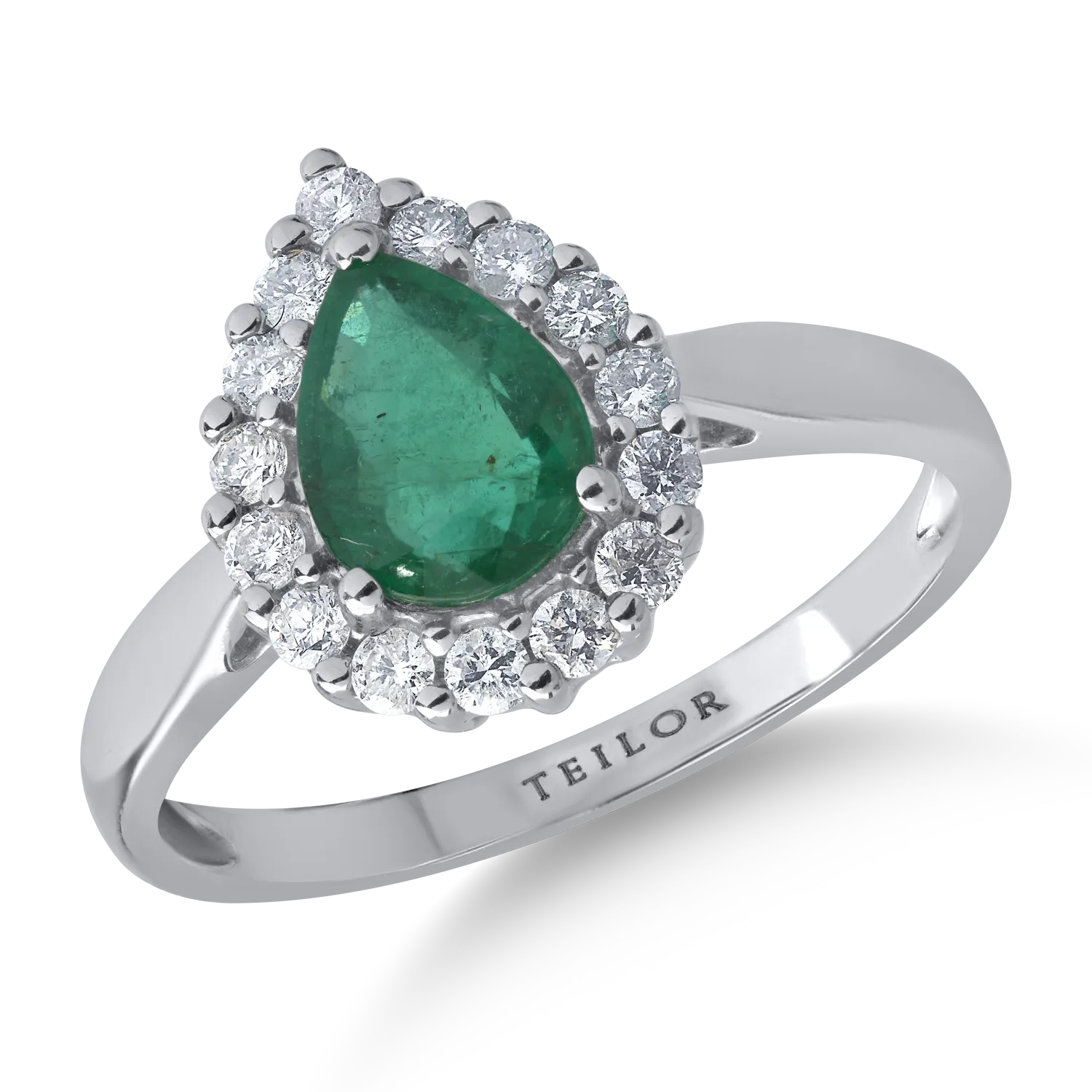 Teilor Inel din aur alb cu smarald oval de 0.9ct si diamante de 0.3ct