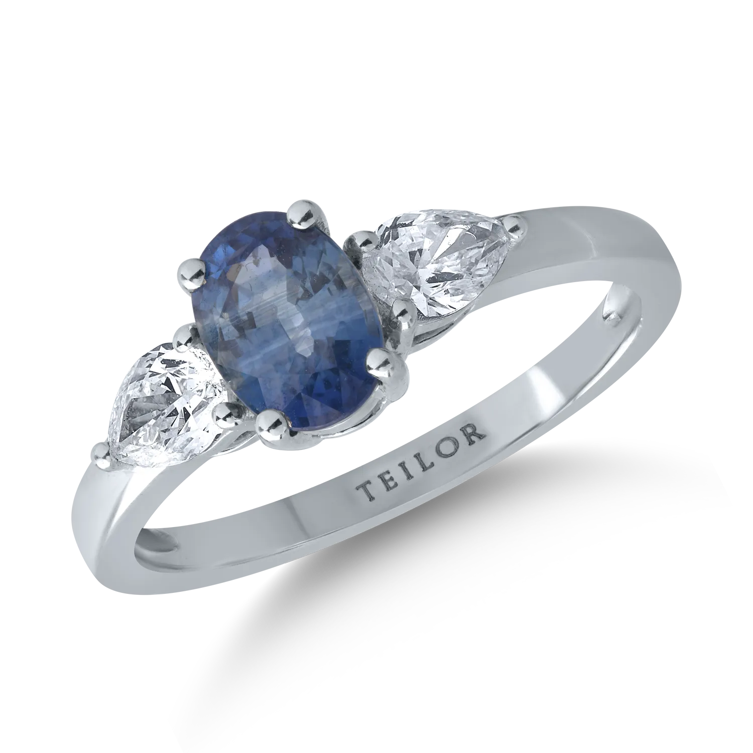 Inel din aur alb de 14K cu safir de 1.26ct si diamante de 0.49ct