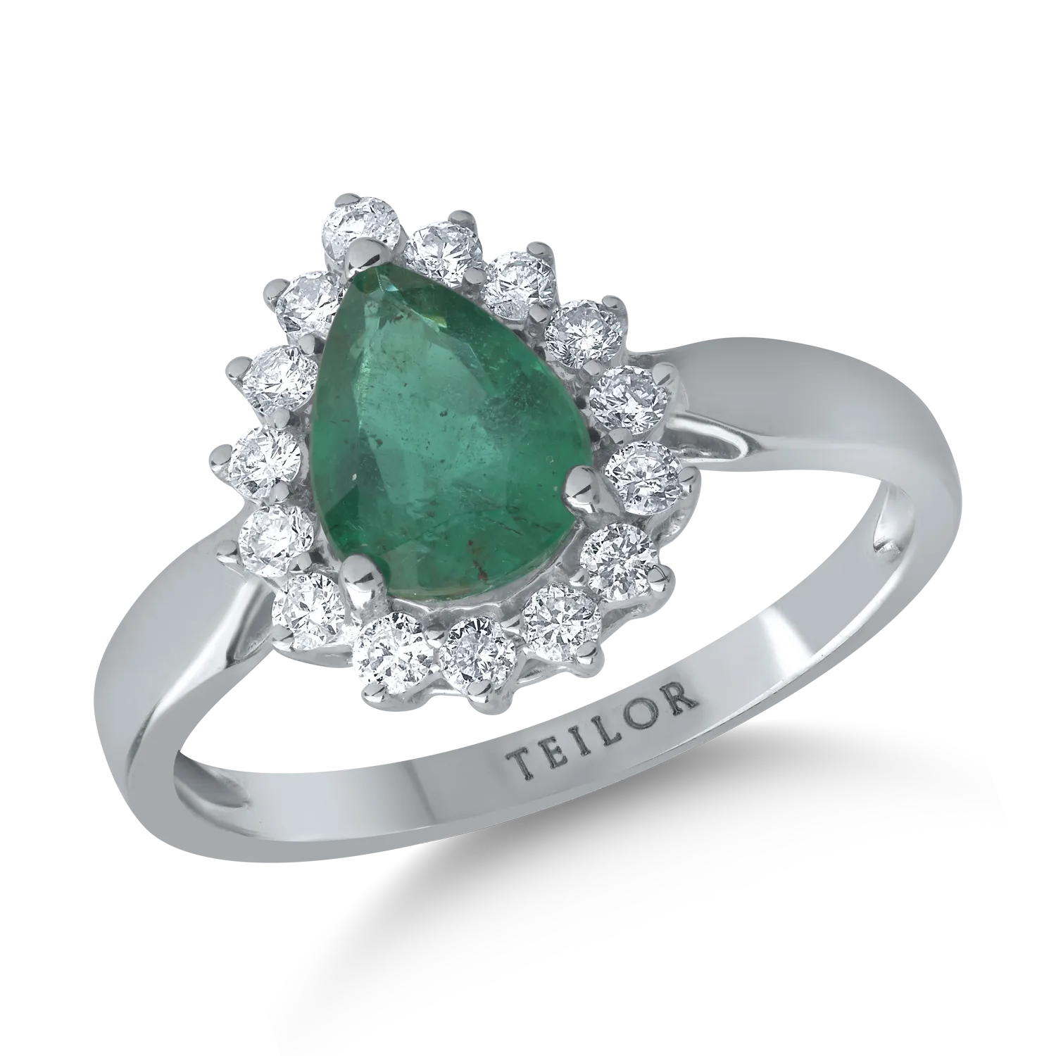 18K fehérarany gyűrű 1.07ct smaragddal és 0.29ct gyémántokkal
