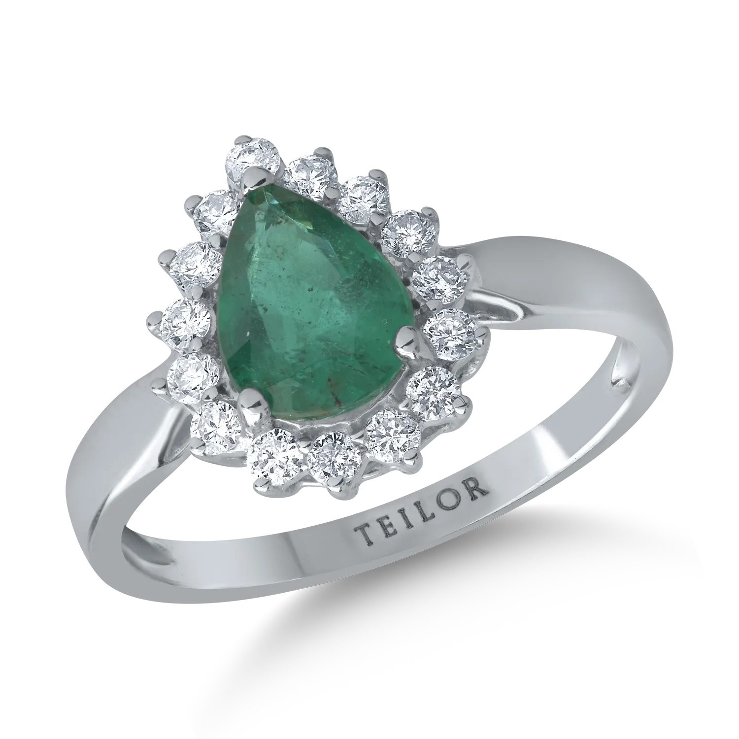 Teilor Inel din aur alb cu smarald pear de 1.07ct si diamante de 0.2ct