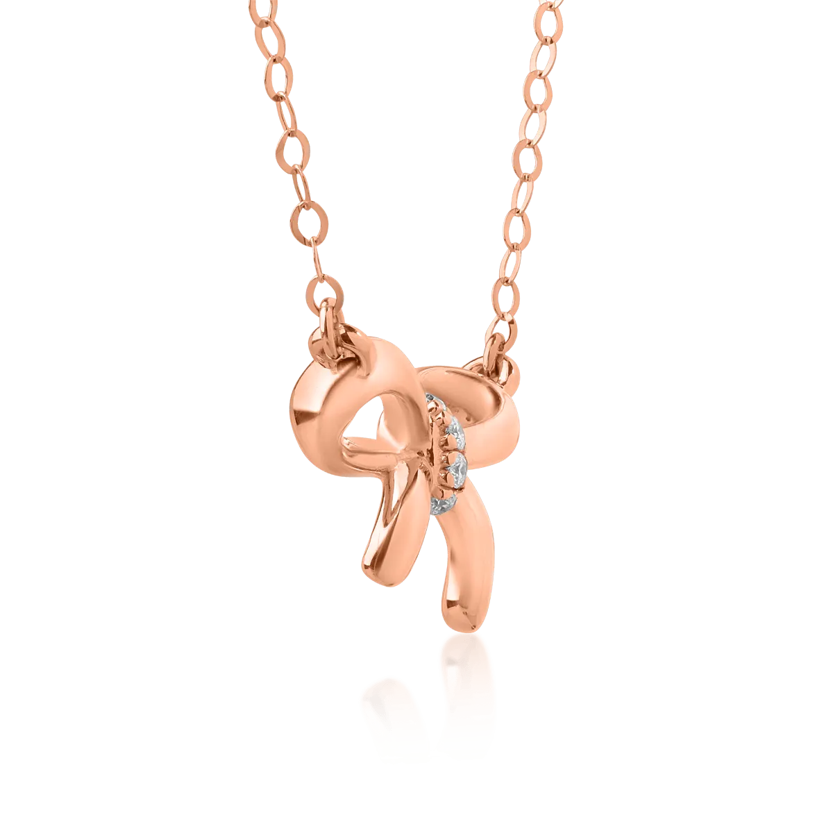 18K rose gold knot pendant necklace with 0.016ct diamonds