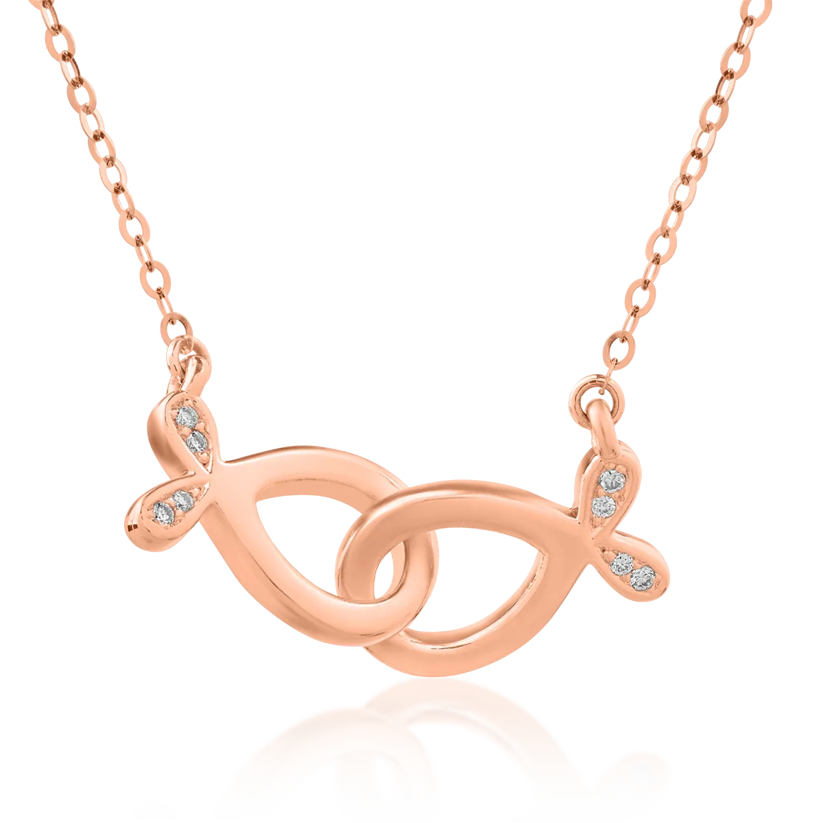 Lant cu pandantiv din aur roz cu diamante de 0.016ct