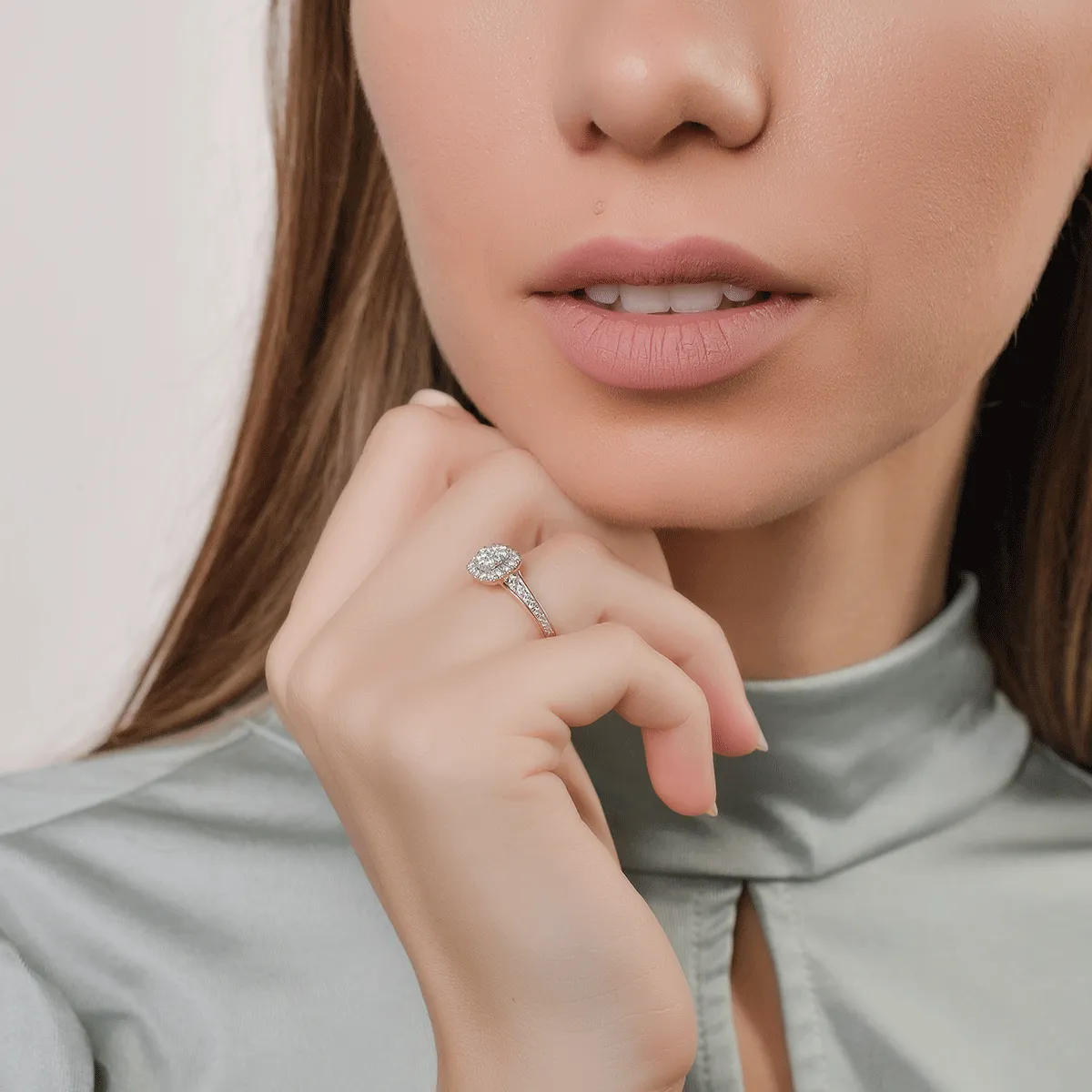 Inel de logodna din aur roz de 18K cu diamante de 0.52ct