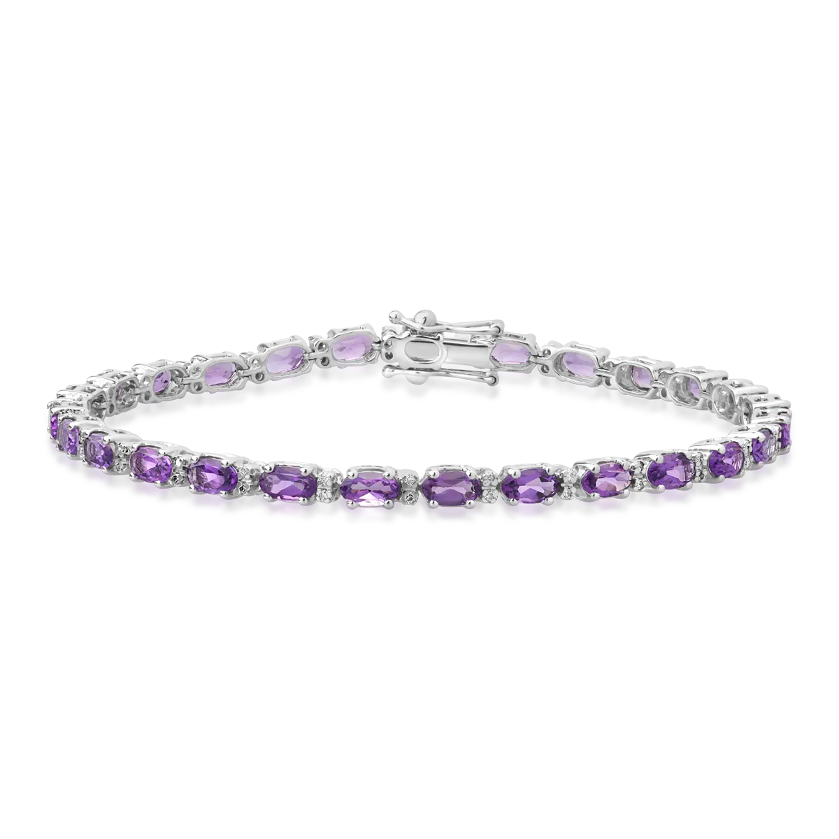 14K white gold tennis bracelet with 5.31ct amethyst and 0.25ct diamonds