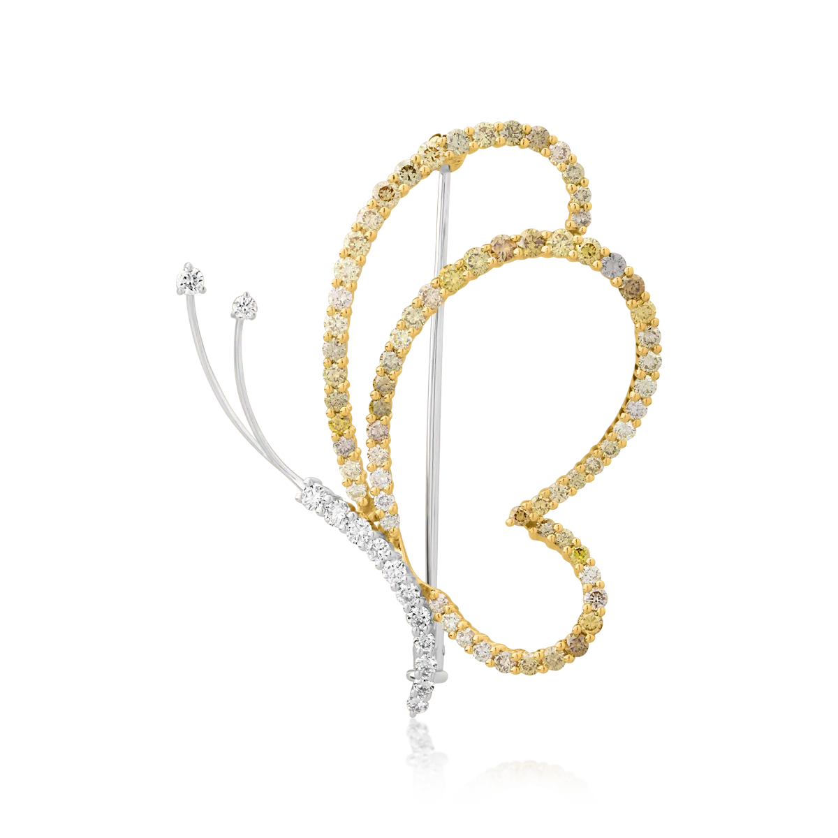 Brosa fluture din aur alb-galben de 18K cu fancy diamonds de 1.54ct si diamante de 0.31ct-113113