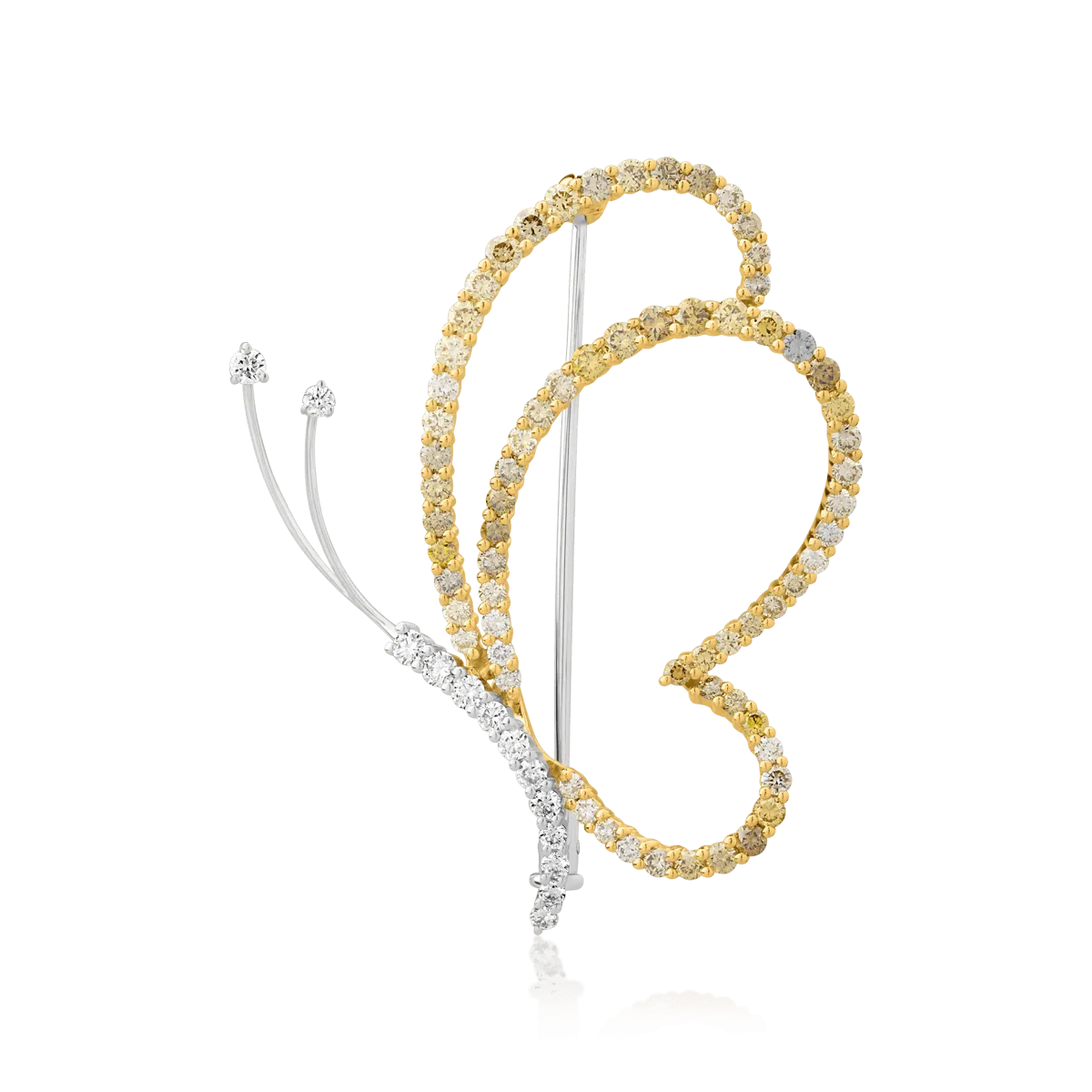 Brosa fluture din aur alb-galben cu fancy diamond de 1.52ct si diamante de 0.3ct