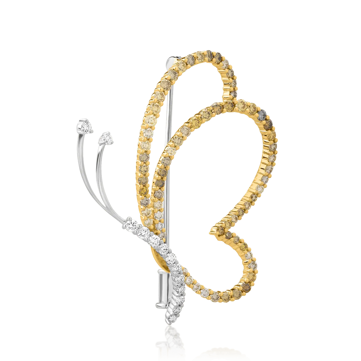 Brosa fluture din aur alb-galben de 18K cu fancy diamond de 1.52ct si diamante de 0.3ct