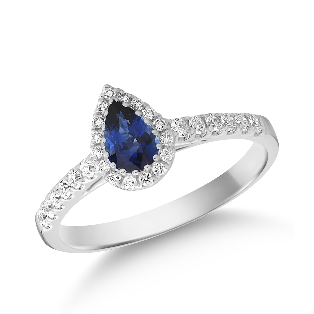 Inel din aur alb cu safir pear de 0.4ct si diamante de 0.2ct