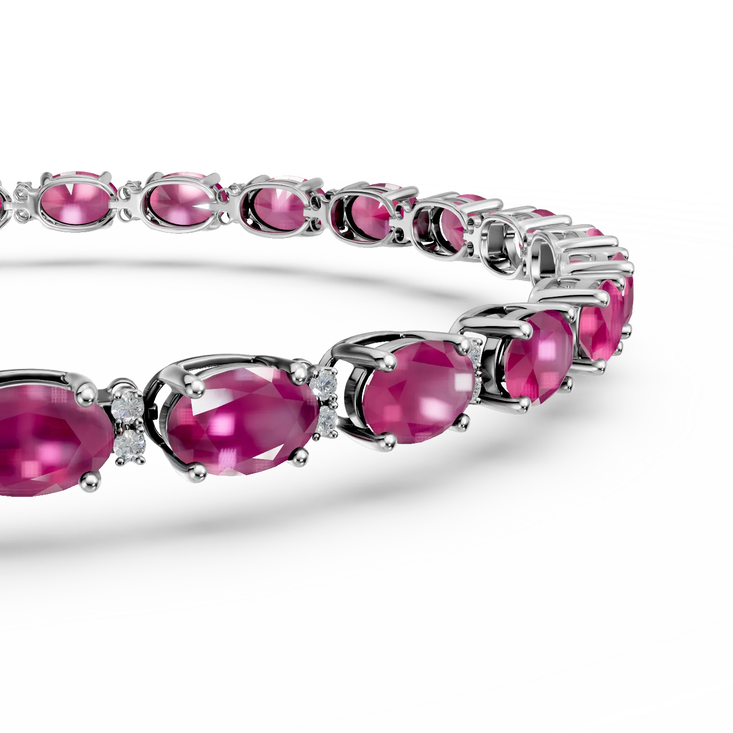 14K white gold tennis bracelet with 7.16ct rubines and 0.31ct diamonds