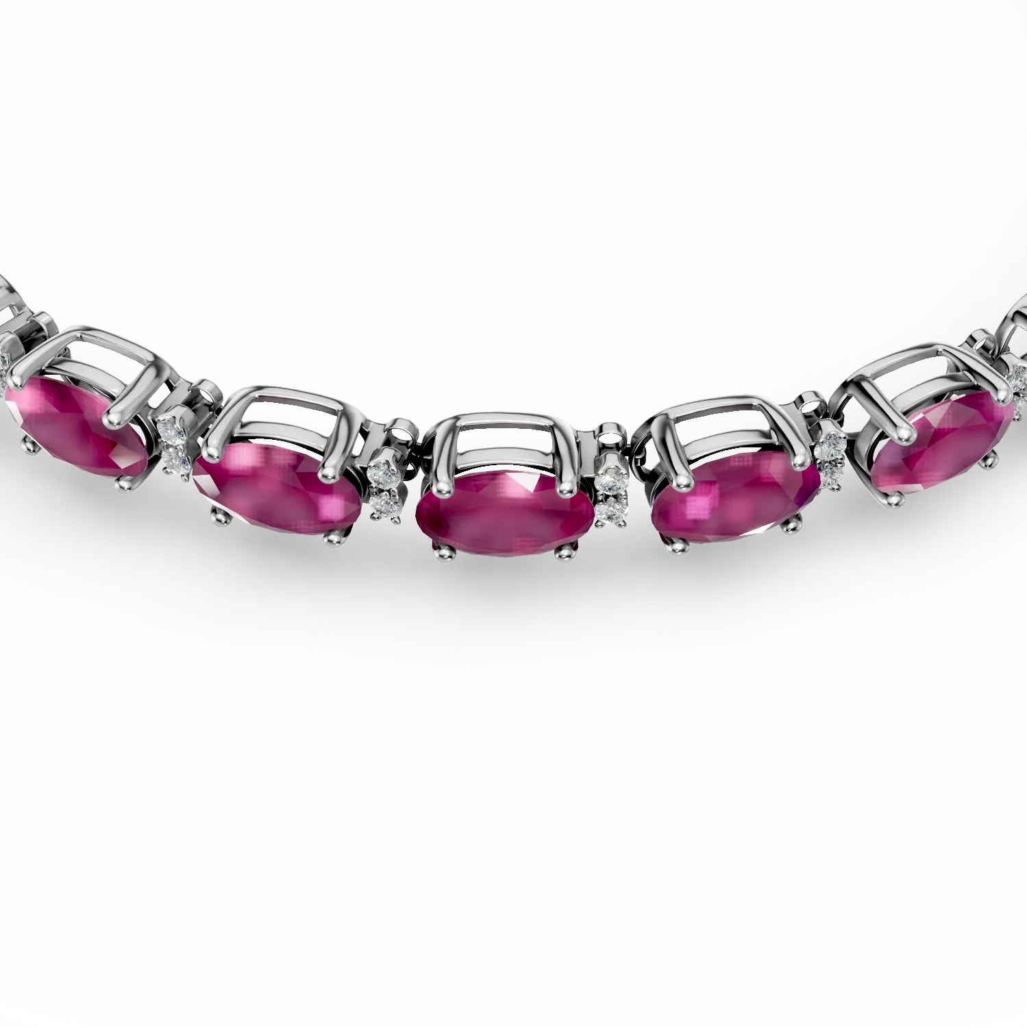 14K white gold tennis bracelet with 7.16ct rubines and 0.31ct diamonds