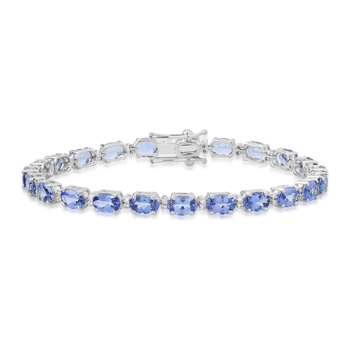 14K white gold tennis bracelet with 10.66ct tanzanite and 0.25ct diamonds