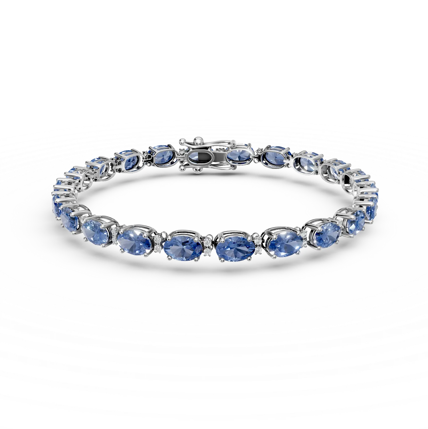 Bratara tennis din aur alb cu tanzanite ovale de 10.66ct si diamante de 0.25ct