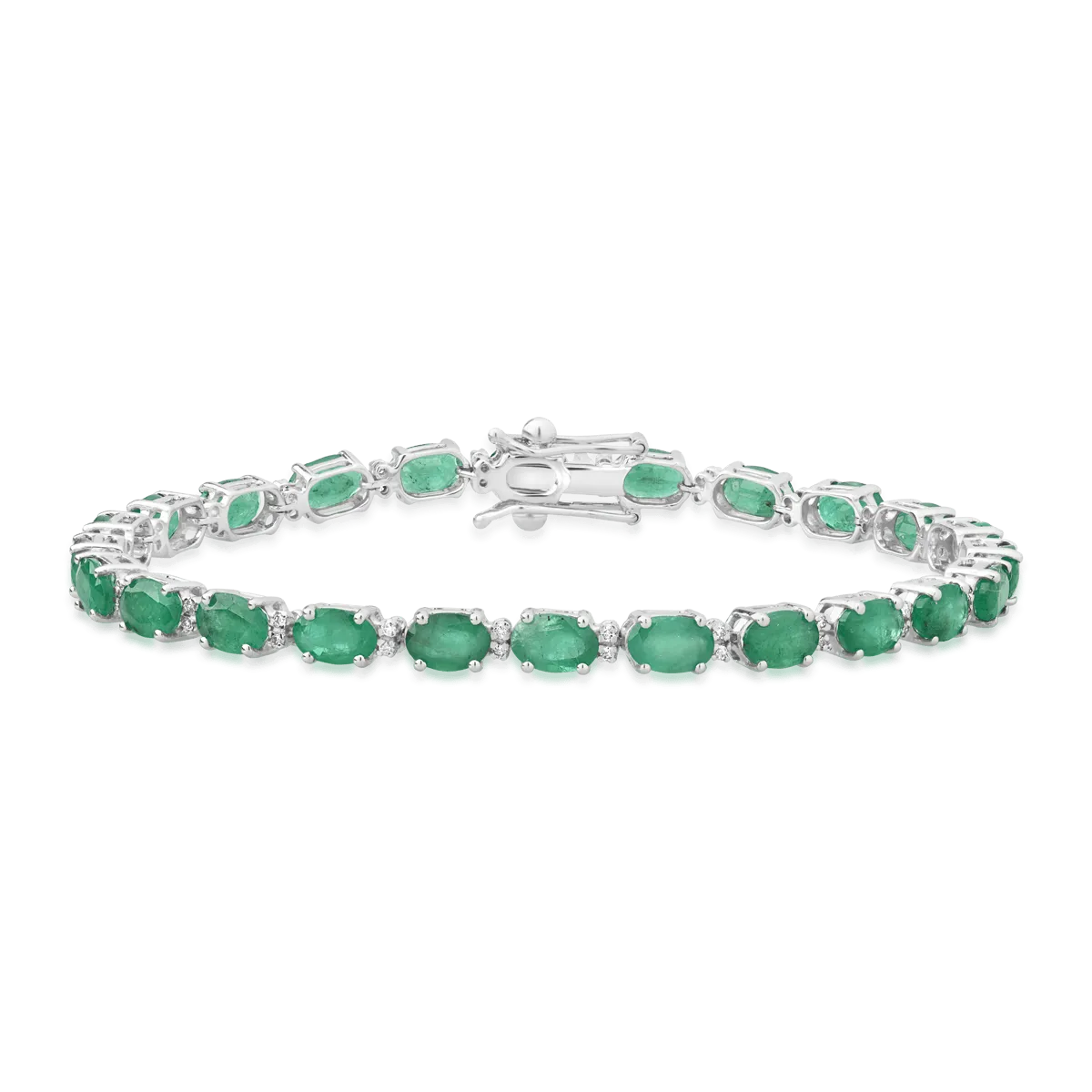 14K white gold tennis bracelet with 9.94ct emeralds and 0.223ct diamonds