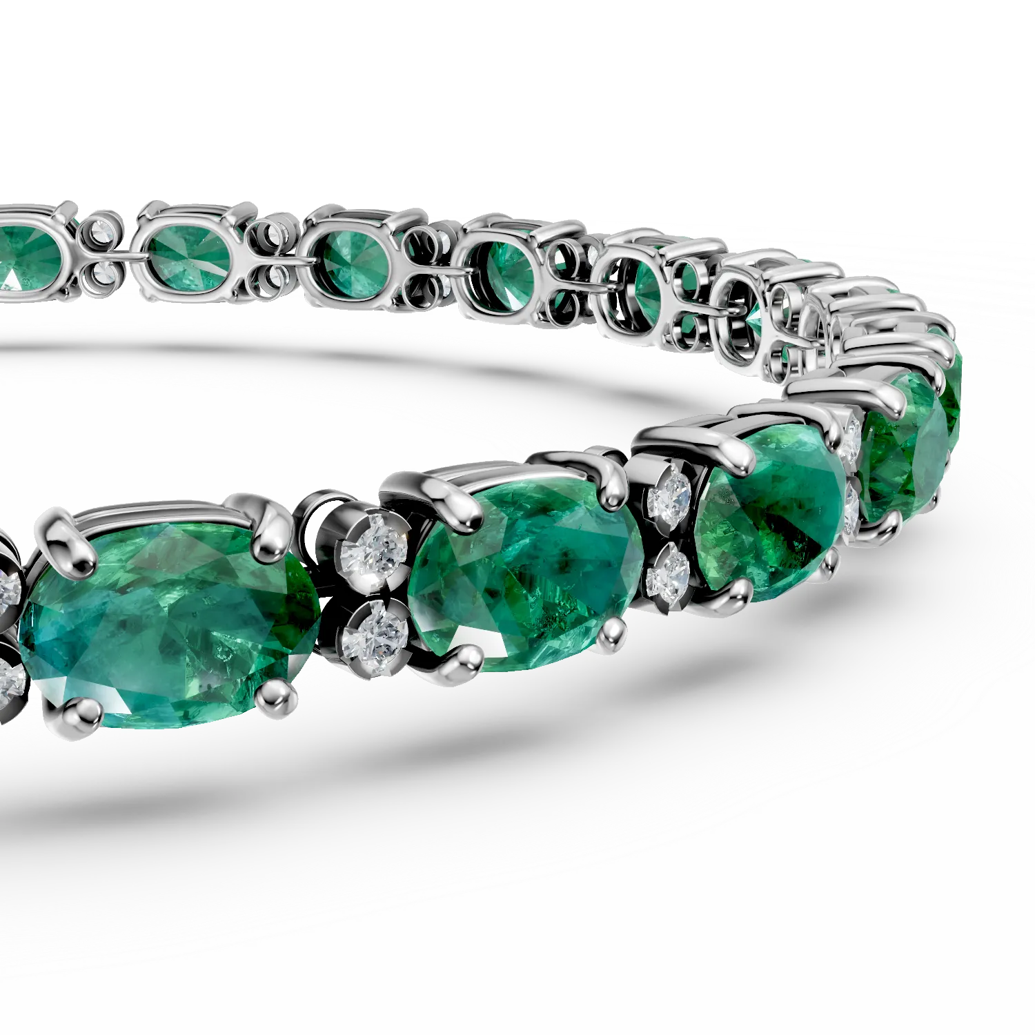 14K бяло злато тенис гривна с изумруди от 9.94ct и диаманти от 0.223ct