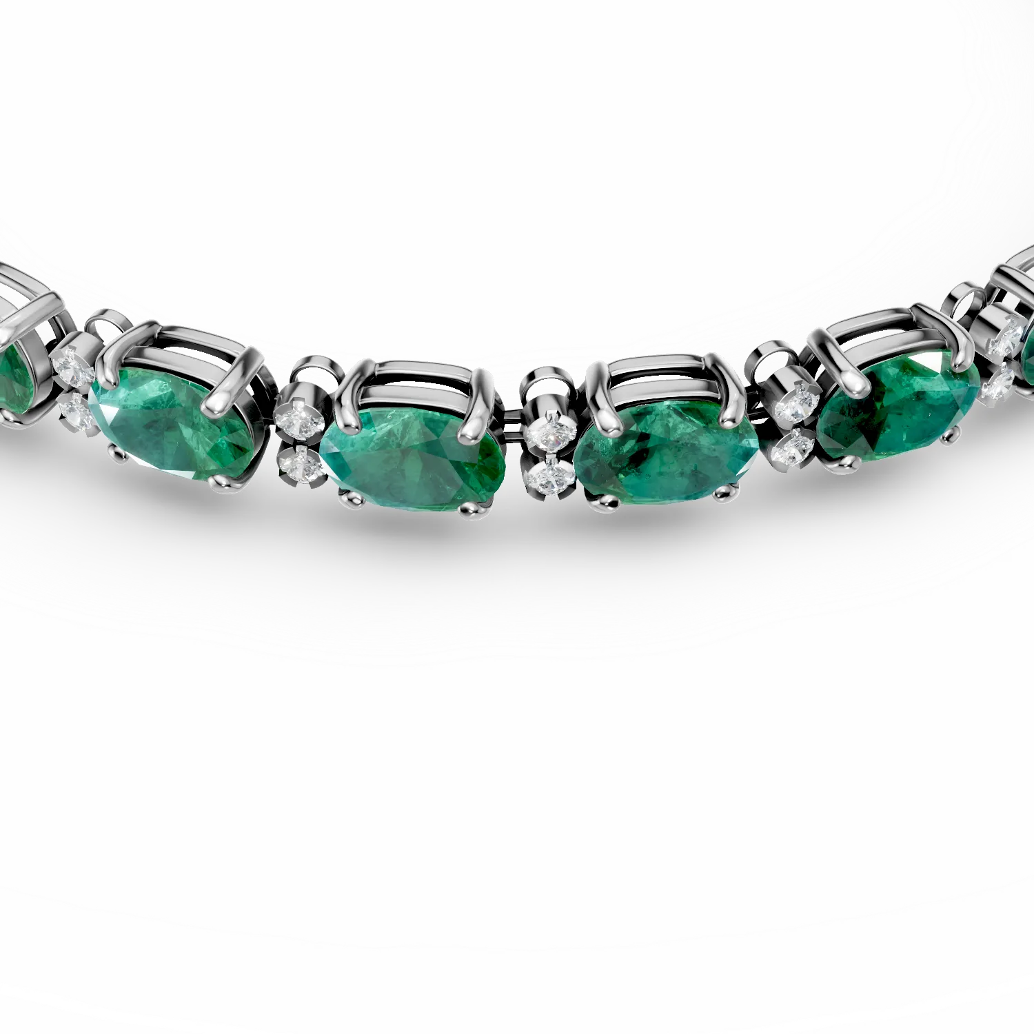 14K бяло злато тенис гривна с изумруди от 9.94ct и диаманти от 0.223ct