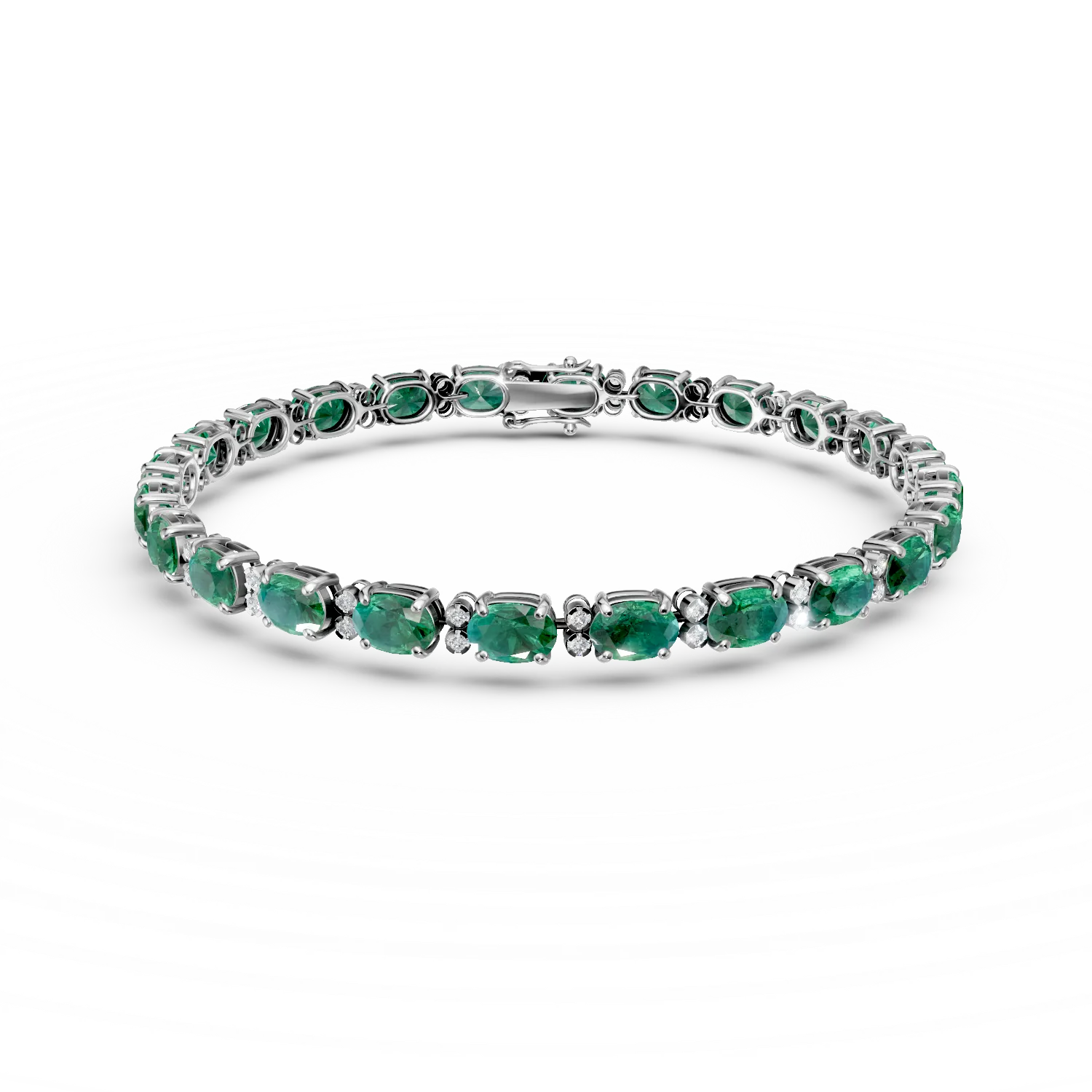 Bratara tennis din aur alb cu smaralde ovale de 9.94ct si diamante de 0.223ct