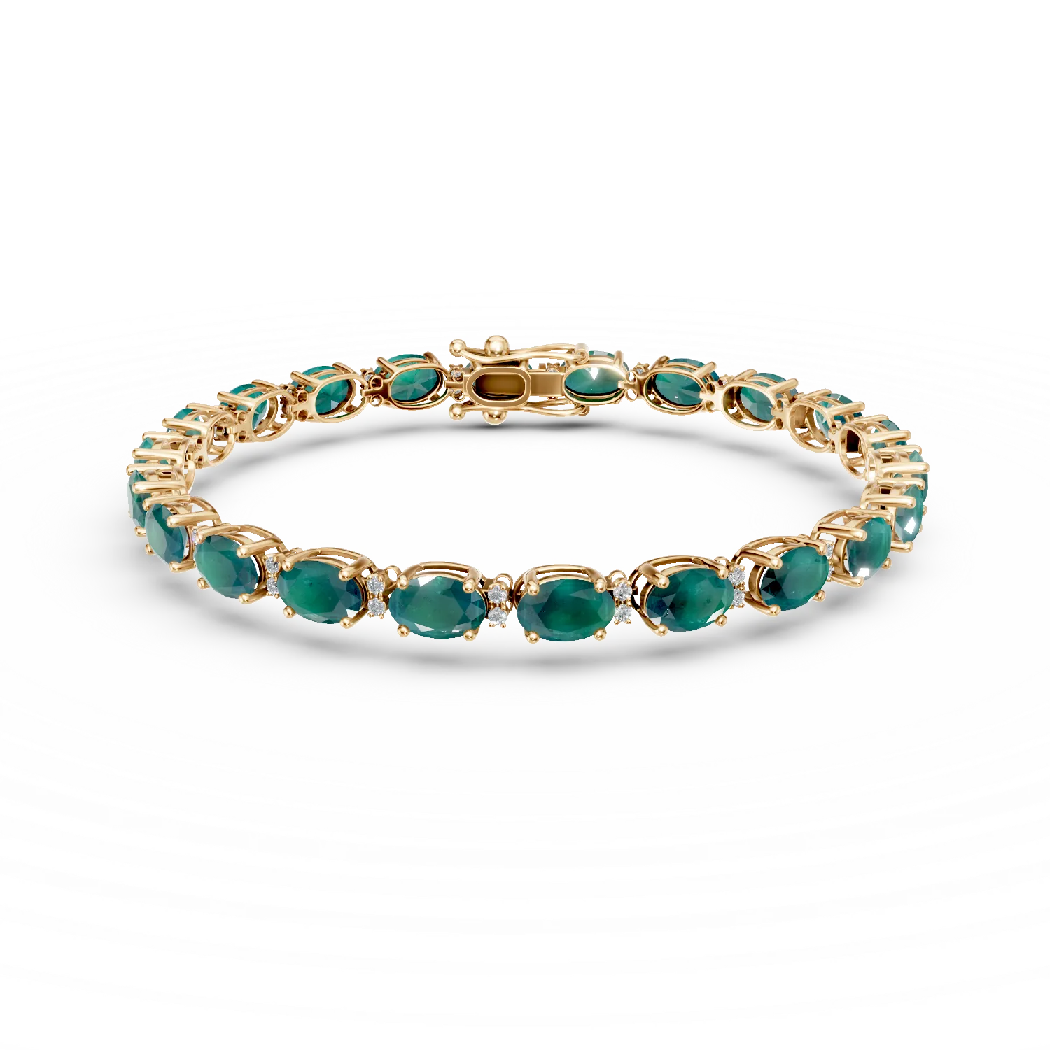 14K yellow gold tennis bracelet with 9.66ct emeralds and 0.22ct diamonds-113169