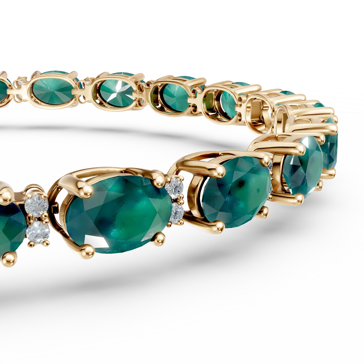 14 karátos sárga arany karkötő 9.66 karátos smaragddal és 0.22 karátos gyémánttal