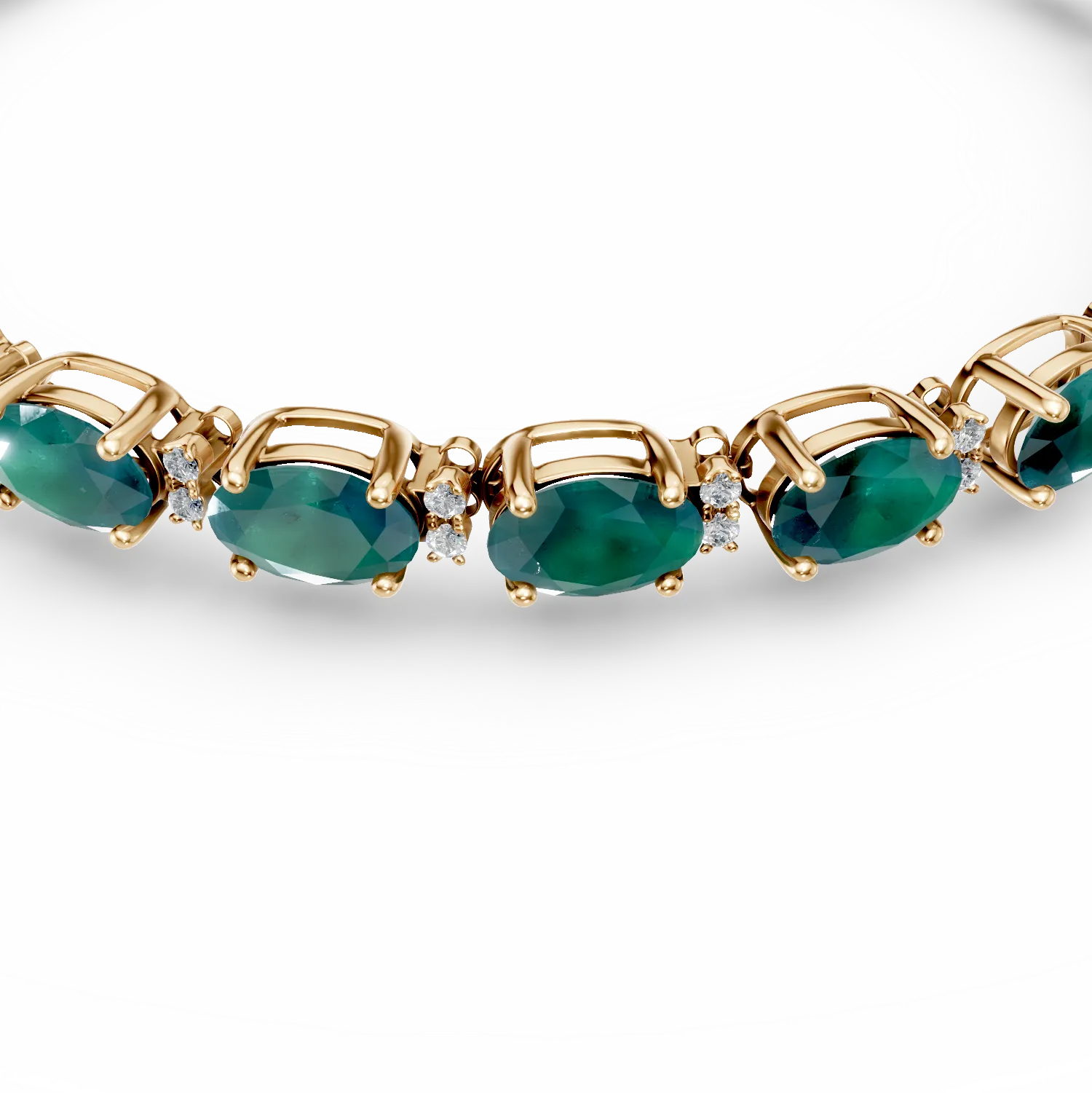 14 karátos sárga arany karkötő 9.66 karátos smaragddal és 0.22 karátos gyémánttal