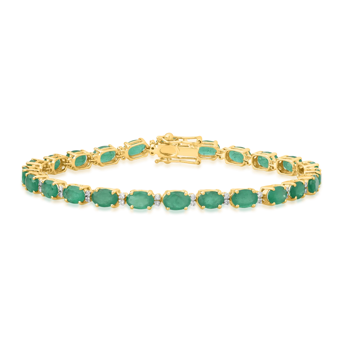 14K yellow gold tennis bracelet with 9.66ct emeralds and 0.22ct diamonds