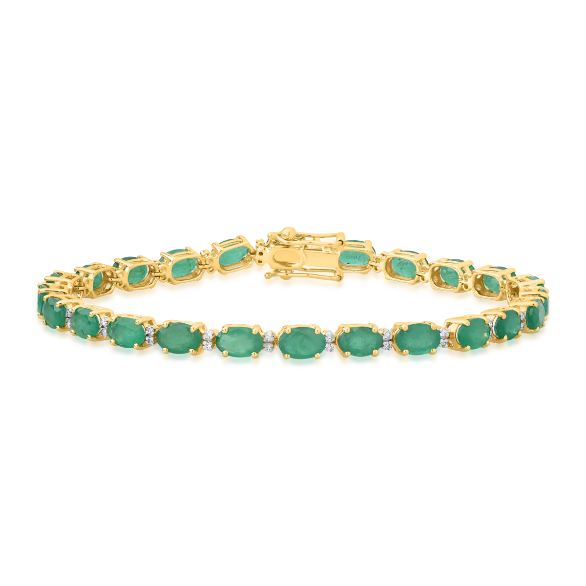 14K yellow gold tennis bracelet with 9.66ct emeralds and 0.22ct diamonds