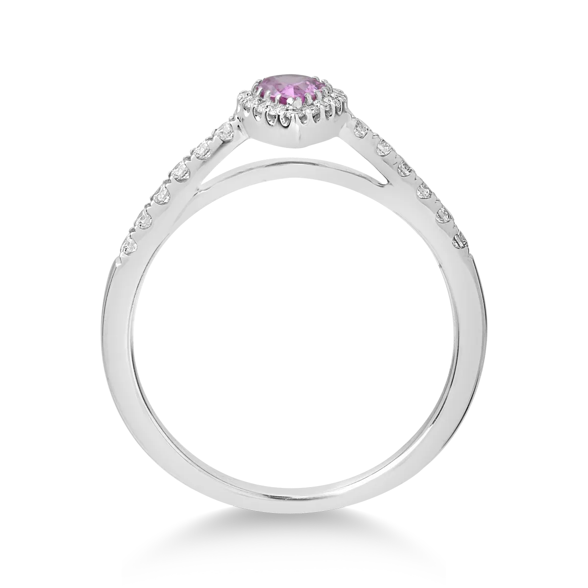 18 karátos fehérarany gyűrű 0.43 kat rózsaszín zafírral és 0.25 kat gyémánttal
