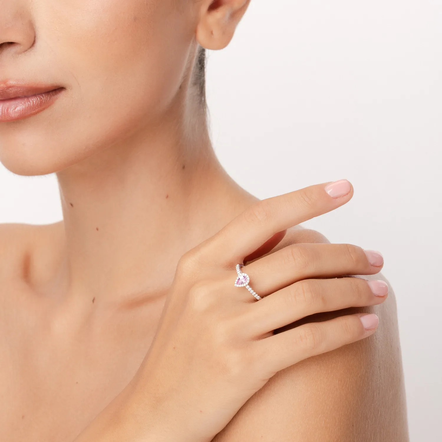 Inel din aur alb cu safir roz pear de 0.4ct si diamante de 0.2ct — imaginea 5