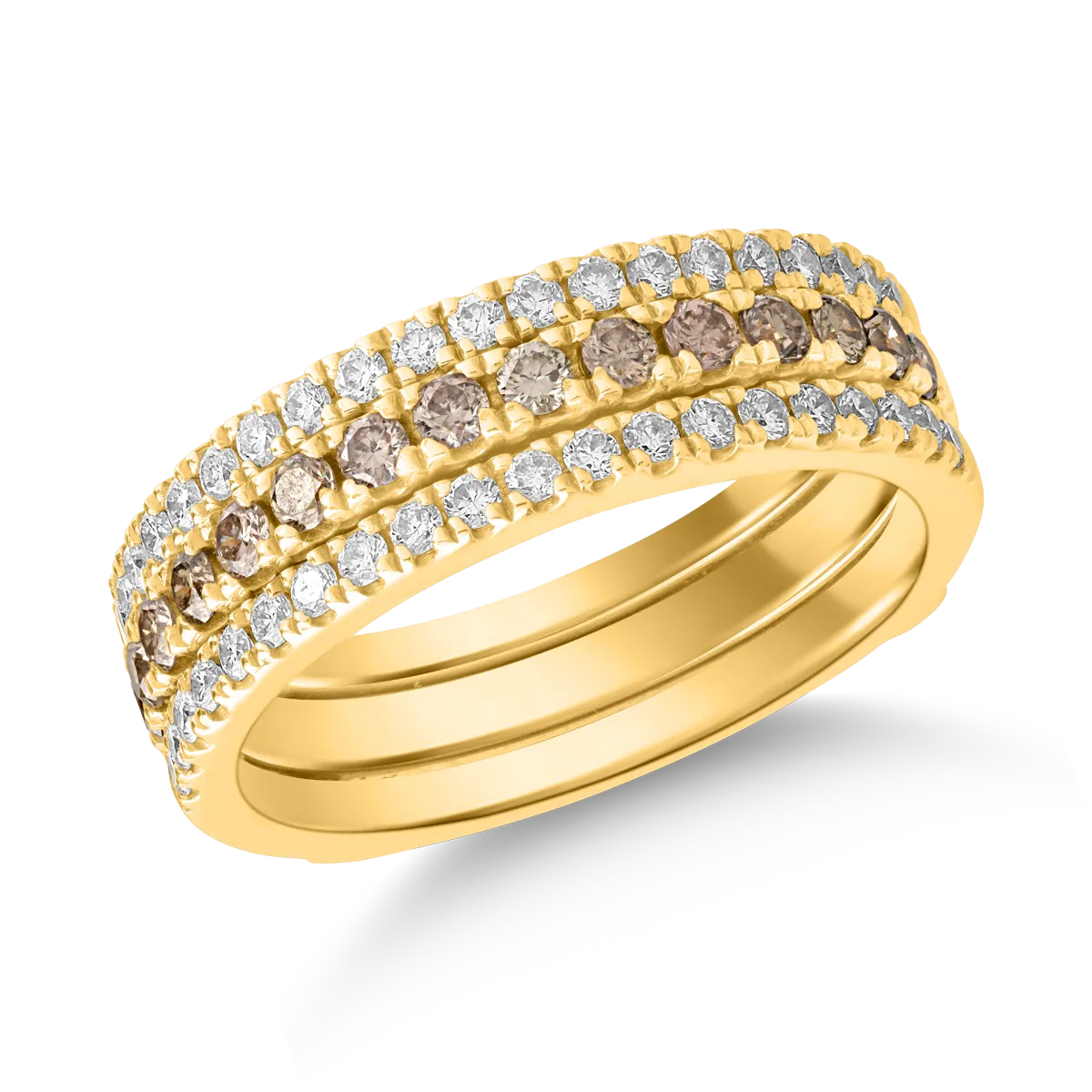 18K yellow gold ring with 0.33ct brown diamonds and 0.34ct clear diamonds