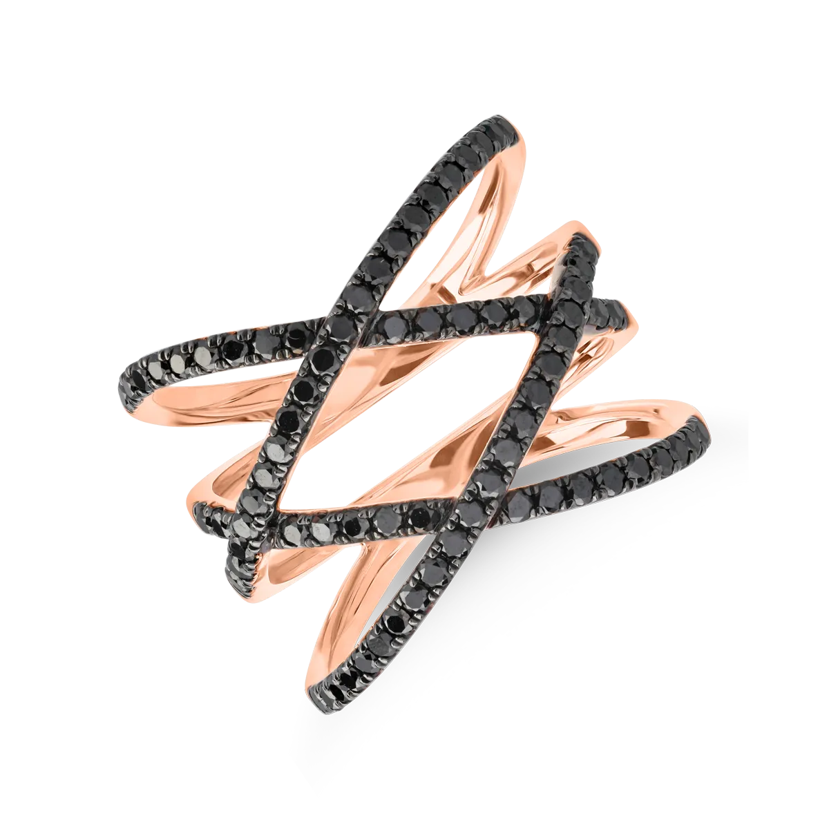 Inel din aur roz cu diamante negre microsetting de 0.7ct - imagine 3